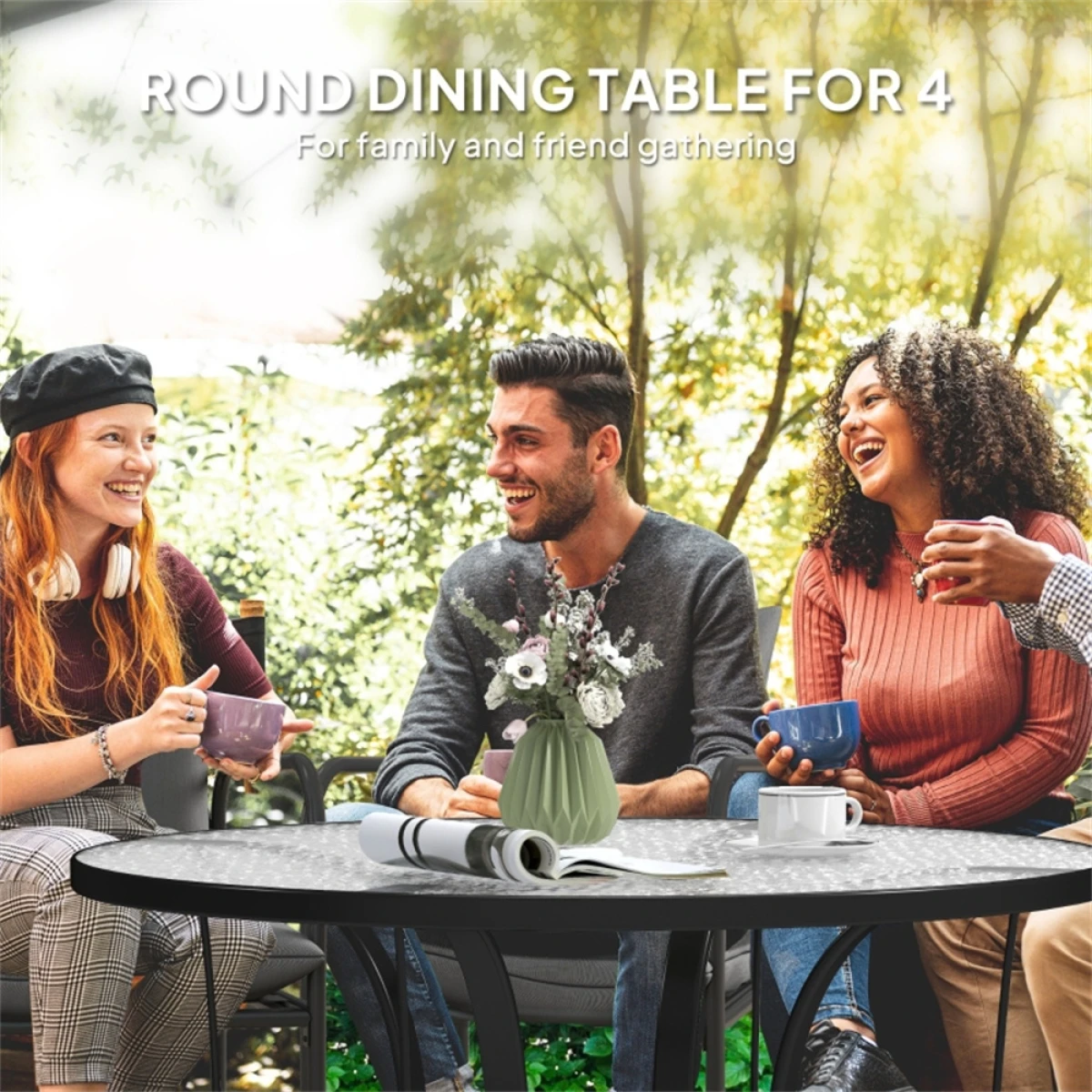 N/A HomeSym Round Glass Table UmbrellaHole Outdoor - Coffee Table