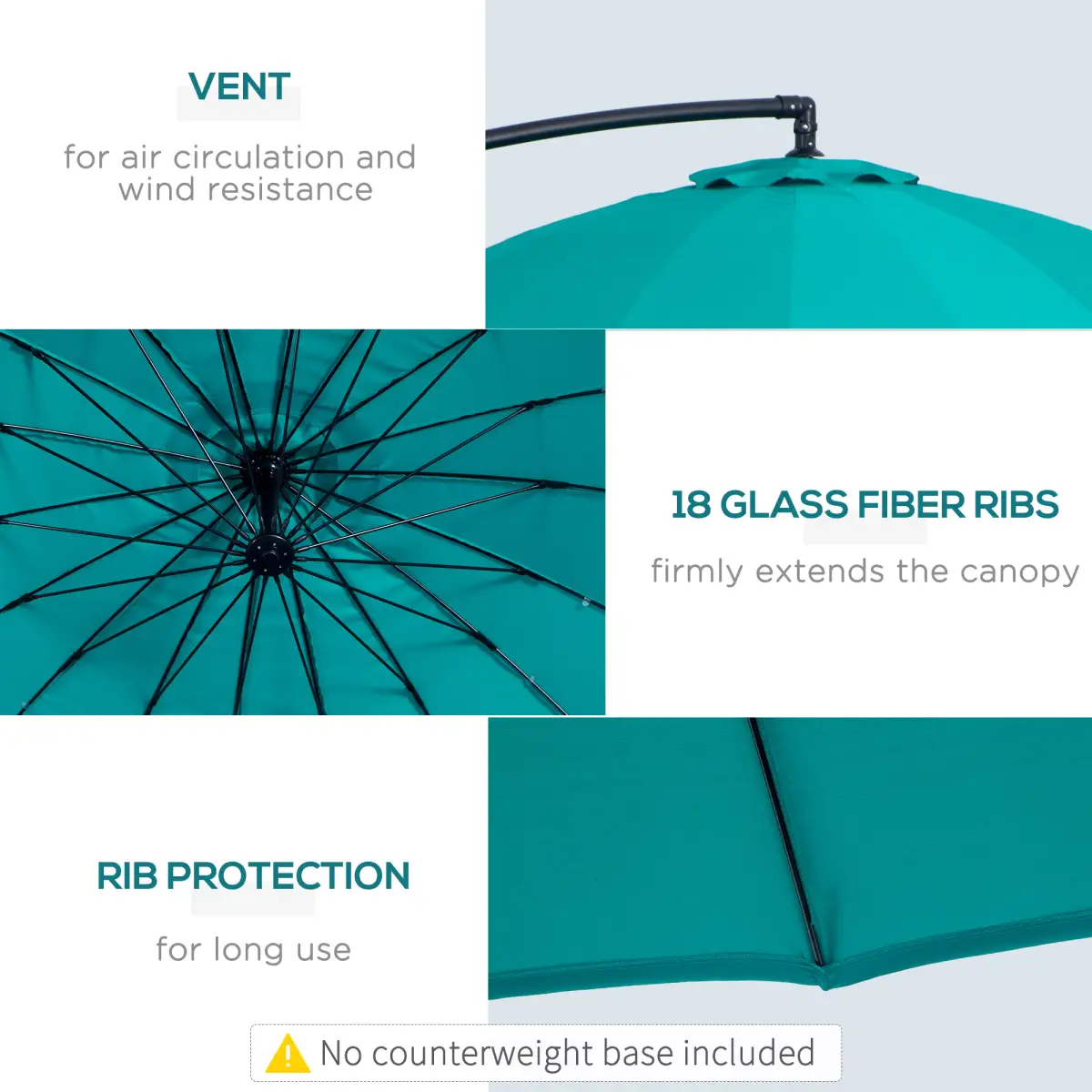 Unbranded 3(m) Cantilever Shanghai Parasol Crank Handle, Cross Base, Turquoise Outsunny - Parasol