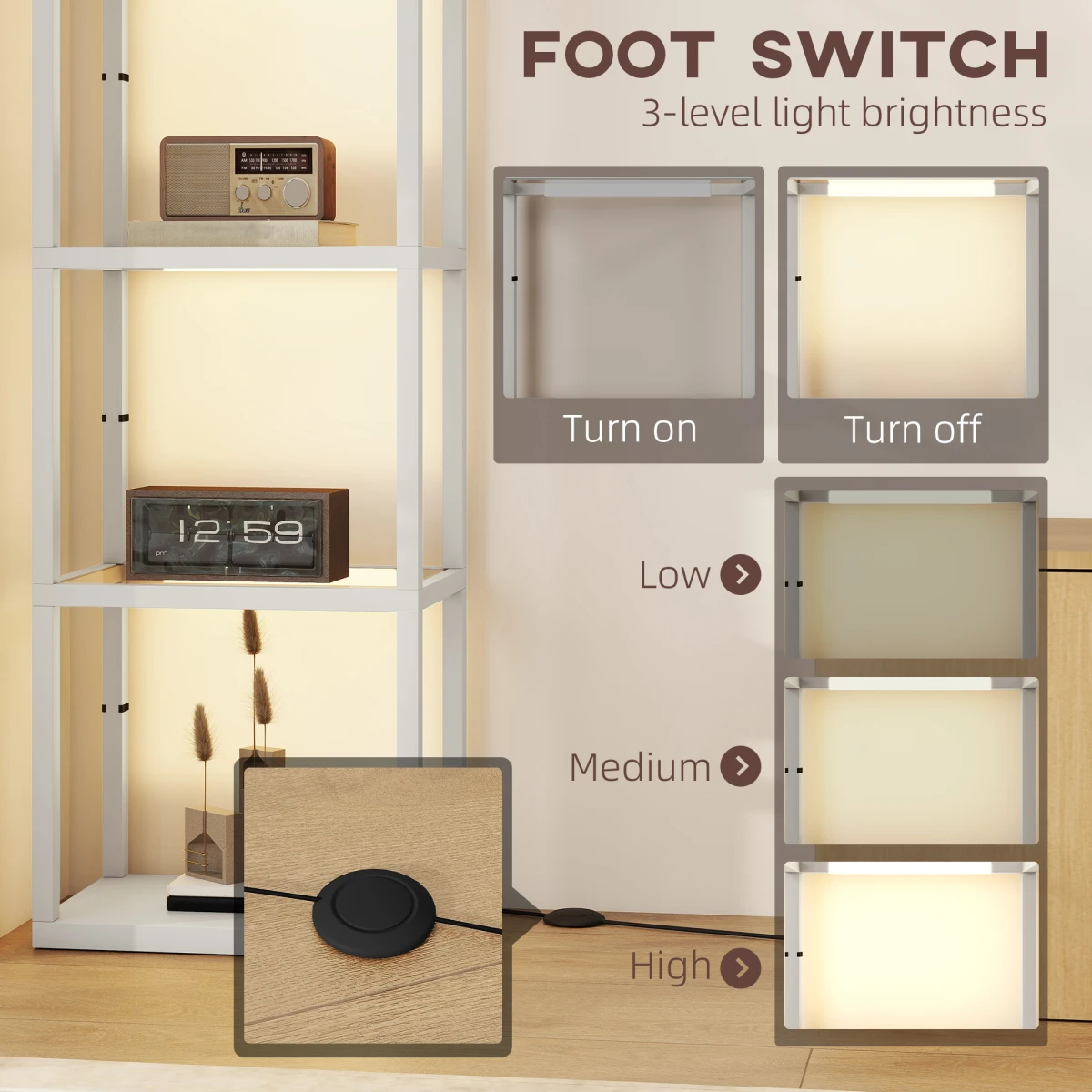Premium Floor Lamp Four Tier Display Shelves Warm White LEDs For Living Room Ambience by N/A