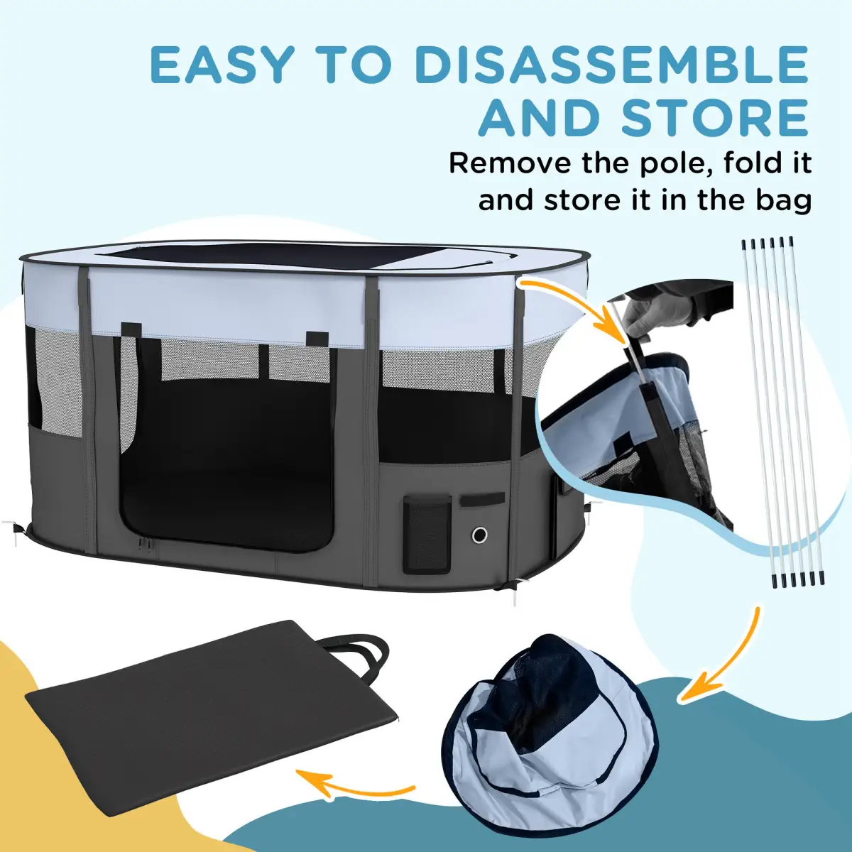 PawHut PawHut Portable Dog Pen for Puppies, Rabbits, Kittens, Guinea Pigs - Grey - Pet Playpen
