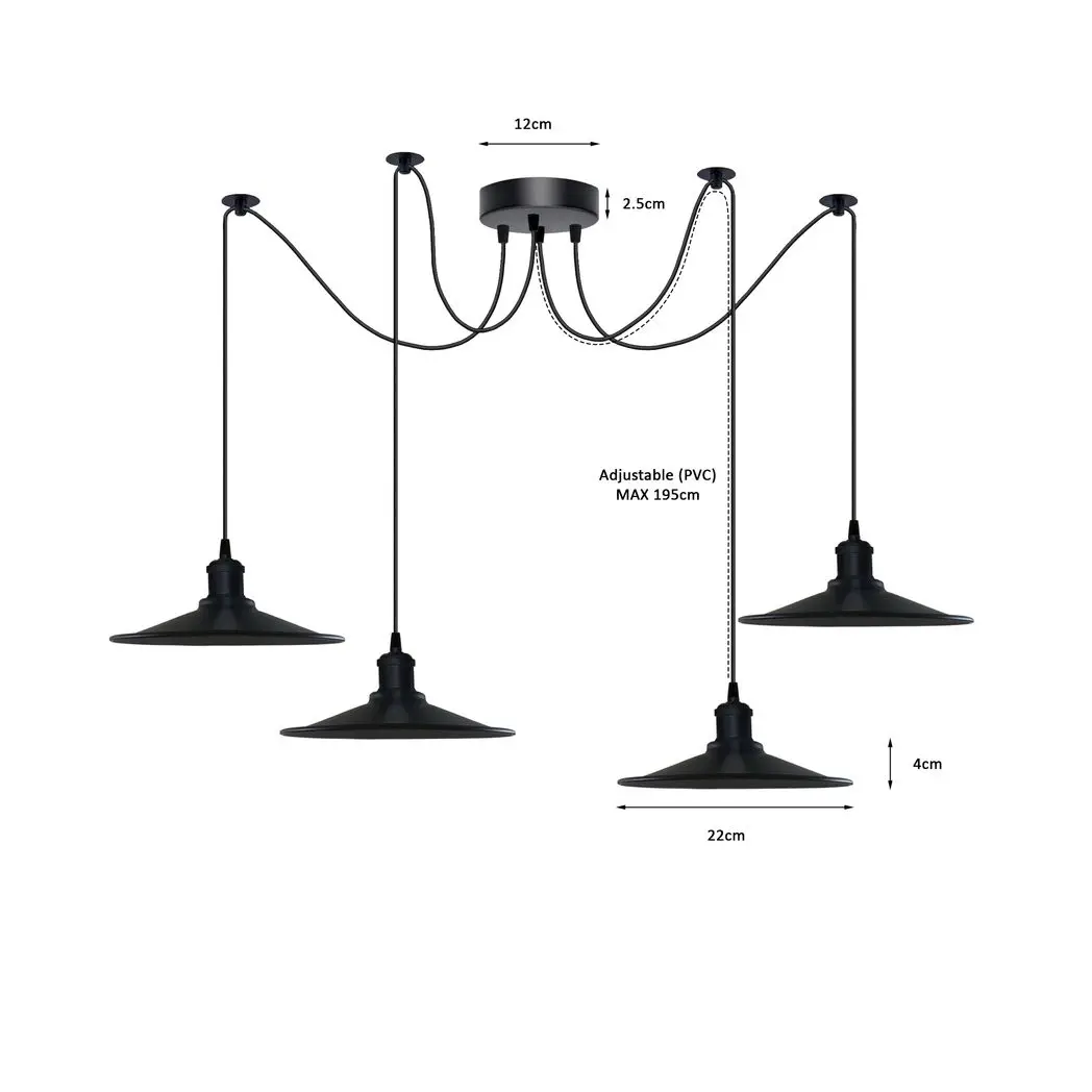 Un-branded Black Vintage 4 Head Cone shaped shade Ceiling Pendant Light Fitting with Adjustable Cord Hanging Light Fixture - Pendant Lights
