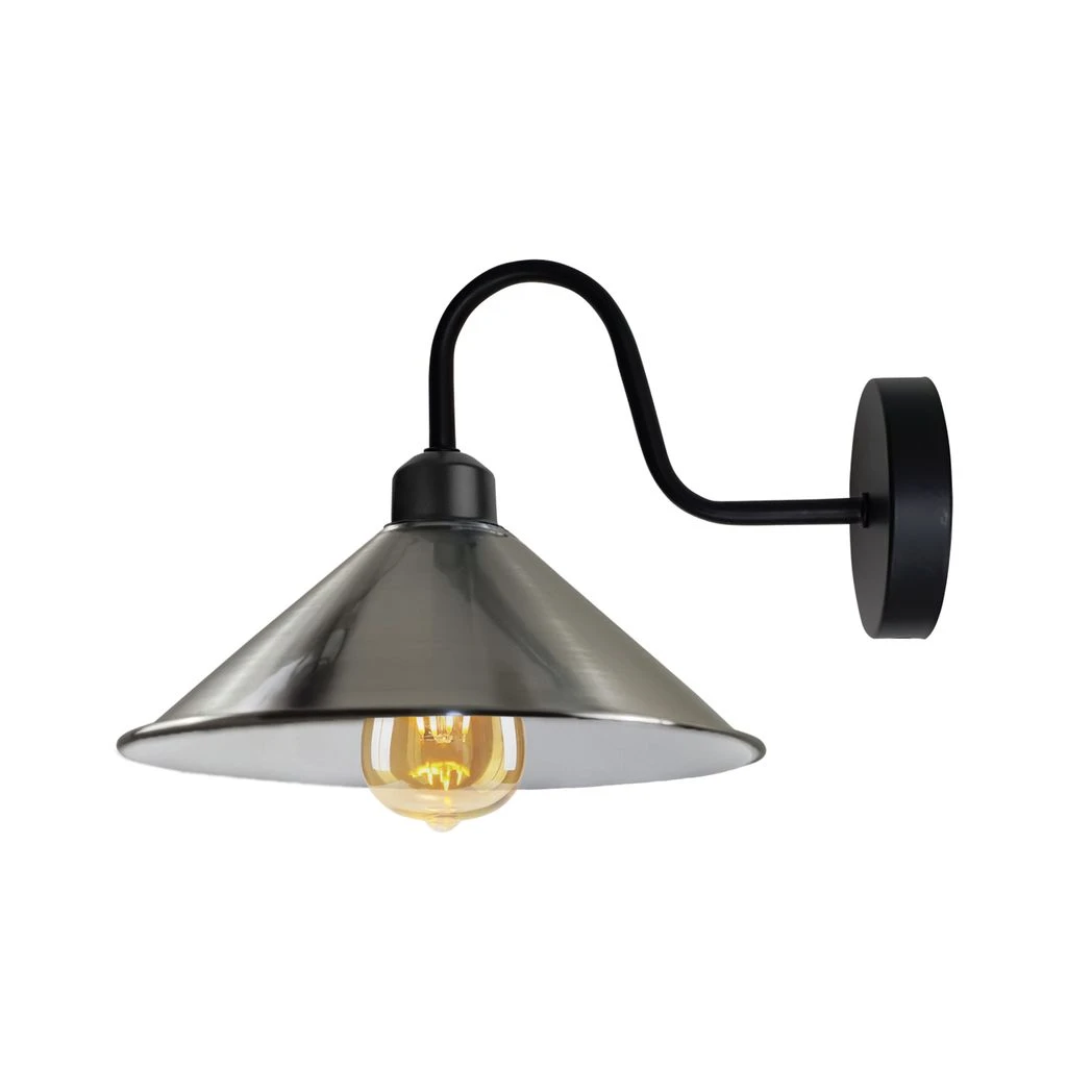 Premium Wall Light Satin Nickel Cone Shade Swan Neck Entry by Un-branded