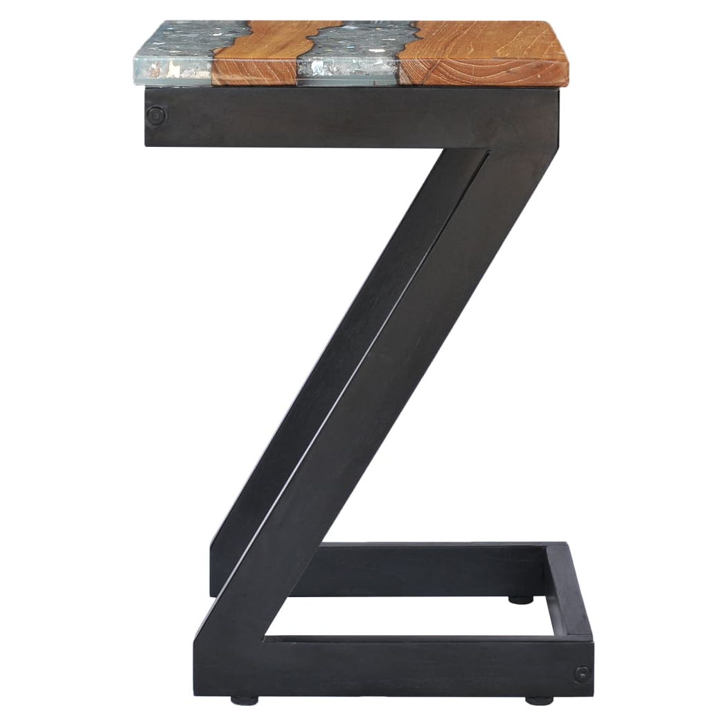 VidaXL Coffee Table 30x30x50 cm Teak Wood and Polyresin Top Rustic Z Leg Living Room Decor by vidaXL