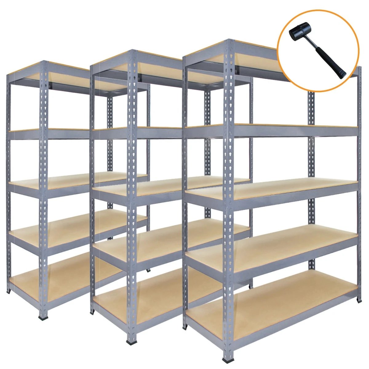 Monster Shop 3 x Q-Rax Grey Metal Racking Units 90 x 50 x 180cm -