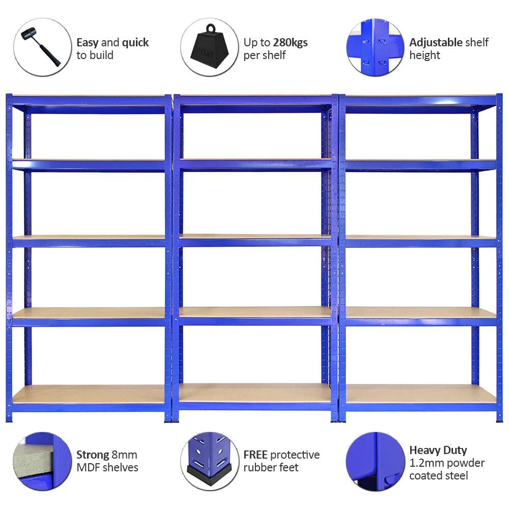 Monster Shop Monster Racking T-Rax Metal Storage Shelves, Blue, 90cm W, 45cm D -