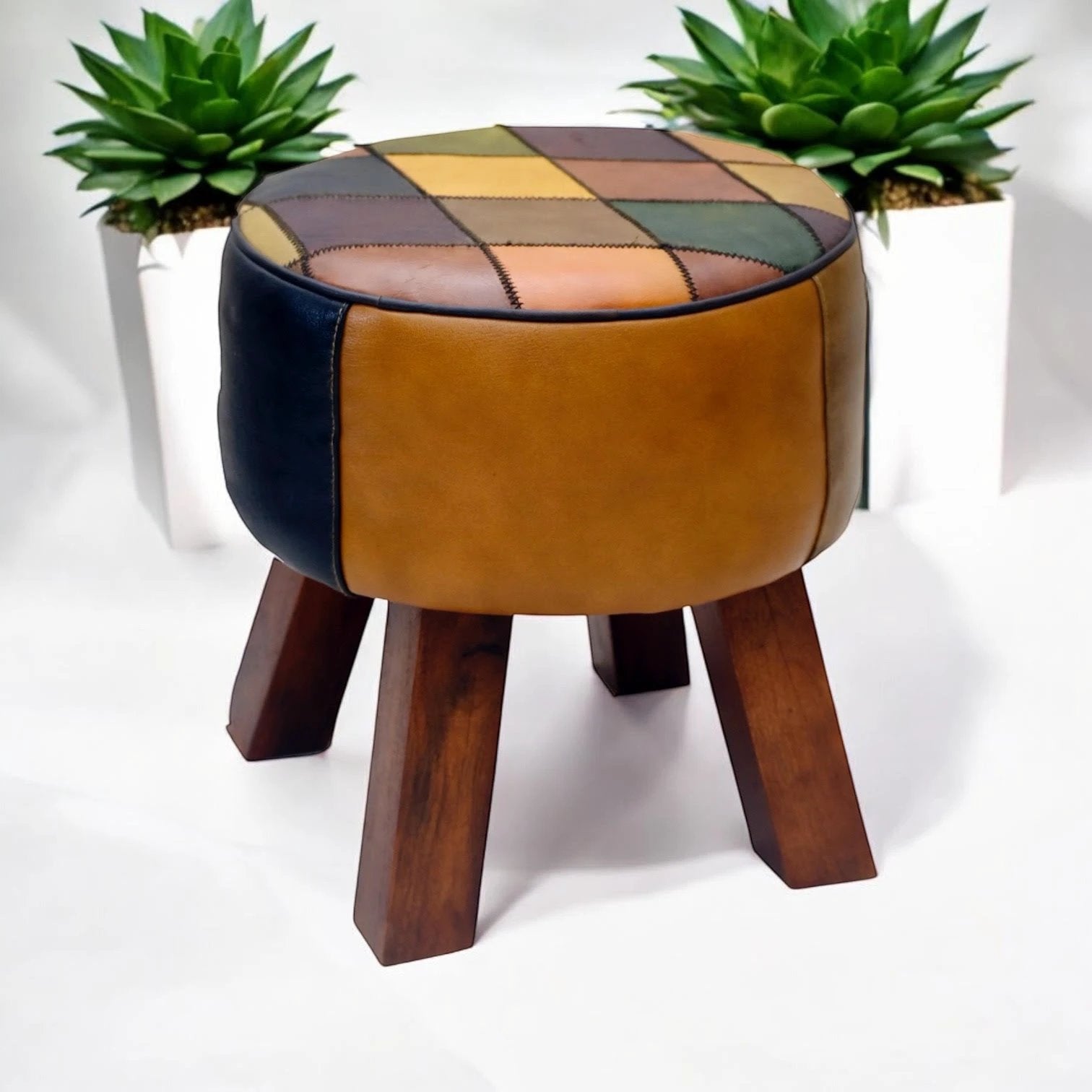 Premium Leather Stool 42cm Harlequin Pattern Home by MSL