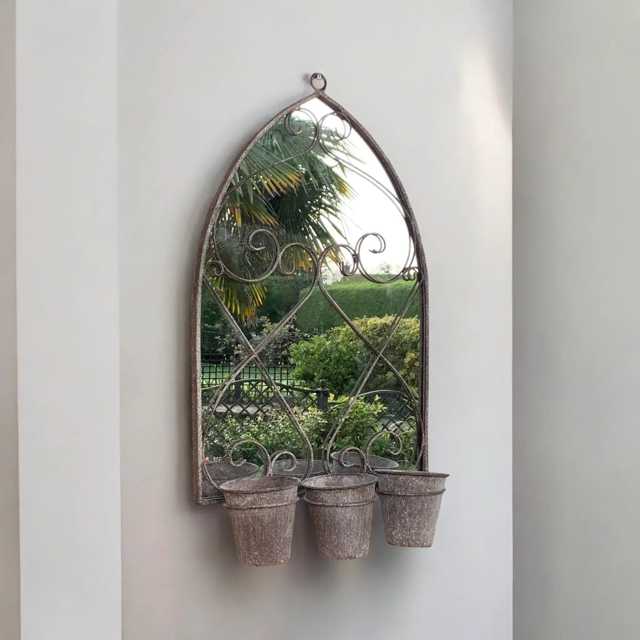 MSL 73CM RUSTY WALL MIRROR WITH TRIPLE PLANTER - Planters
