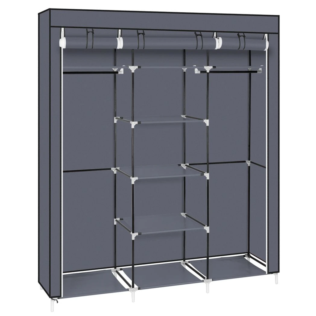 N/A 69" Portable Clothes Closet Non-Woven Fabric Wardrobe Double Rod Storage Organizer Gray -