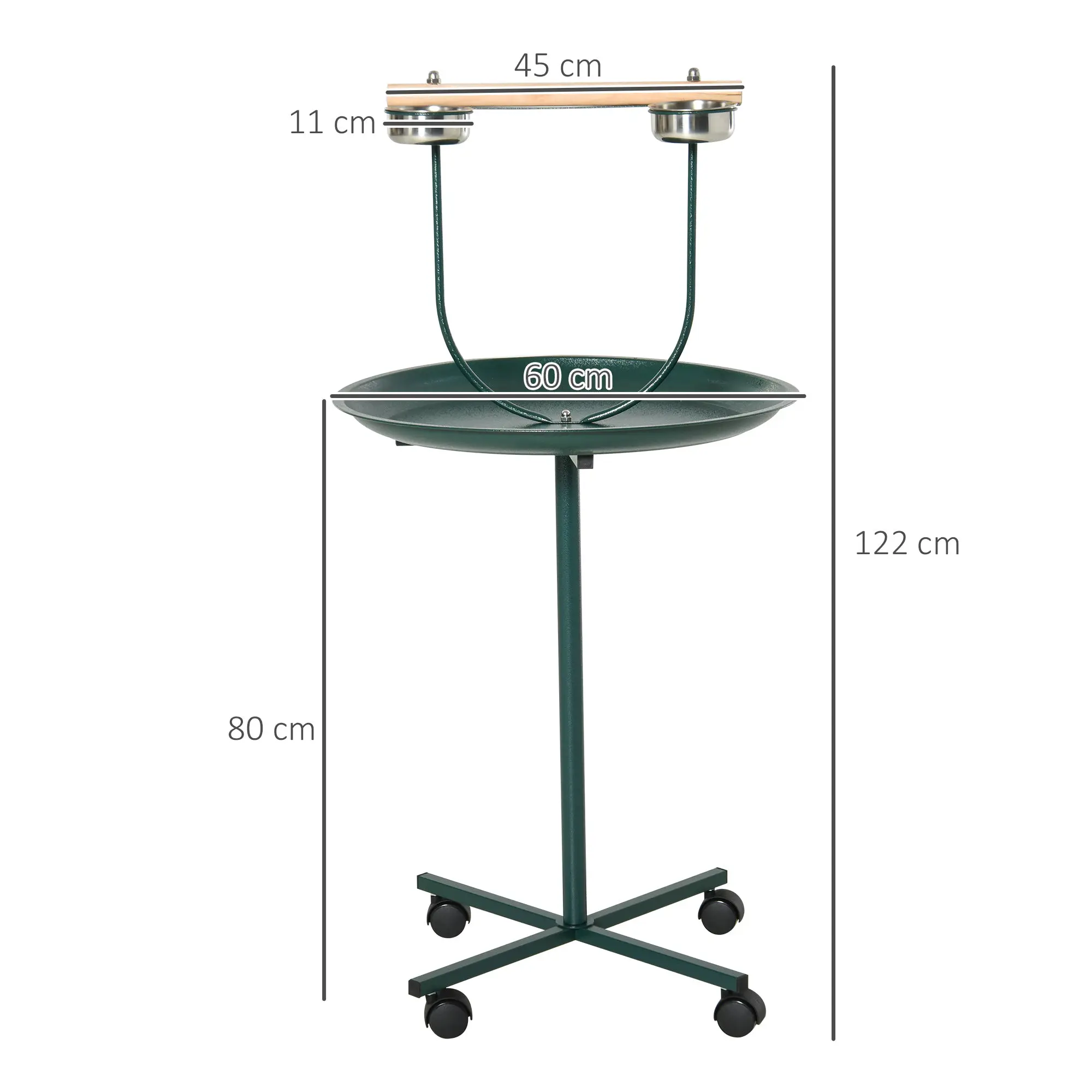 PawHut PawHut Bird Perch Stand, T-Stand Bird Training with Perch, Wheels, Bowls, Green - Bird Feeder