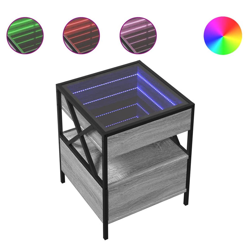 VidaXL Coffee Table 40x40x51 cm Infinity LED Mirror Grey Sonoma for Living Room by vidaXL