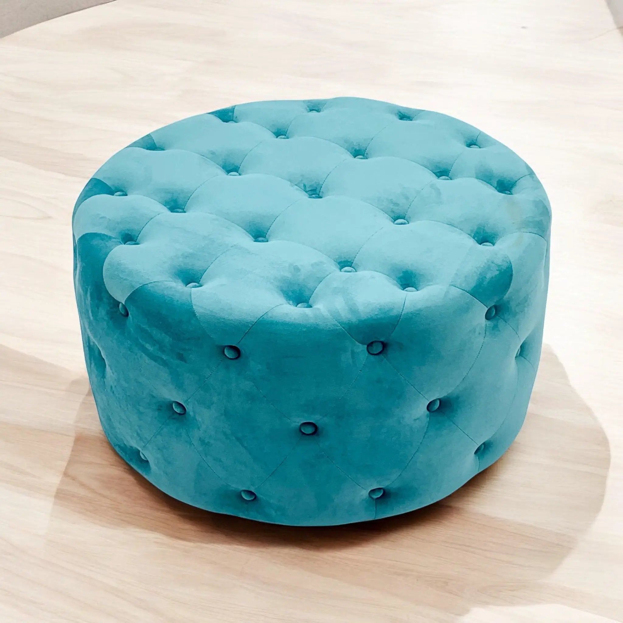 MSL 80X80CM BLUE BUTTONED ROUND FOOTSTOOL - Footstool