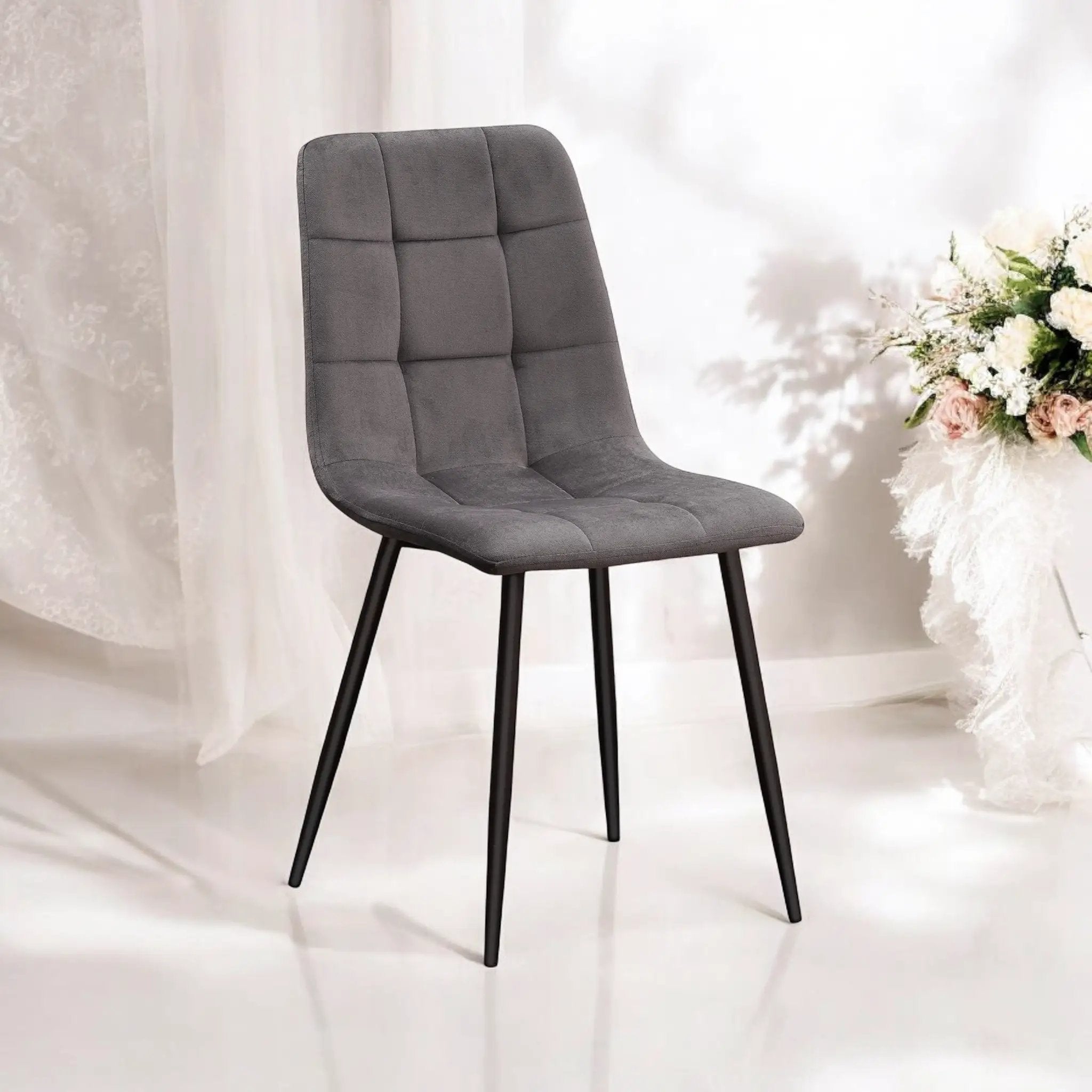 MSL GREY FABRIC CHAIR BLACK METAL LEGS - Dining Chairs