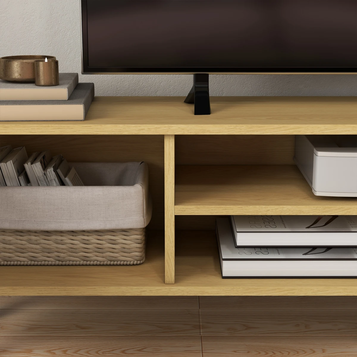 HOMCOM TV Stand 65in Oak With Shelves For Living Room by HOMCOM