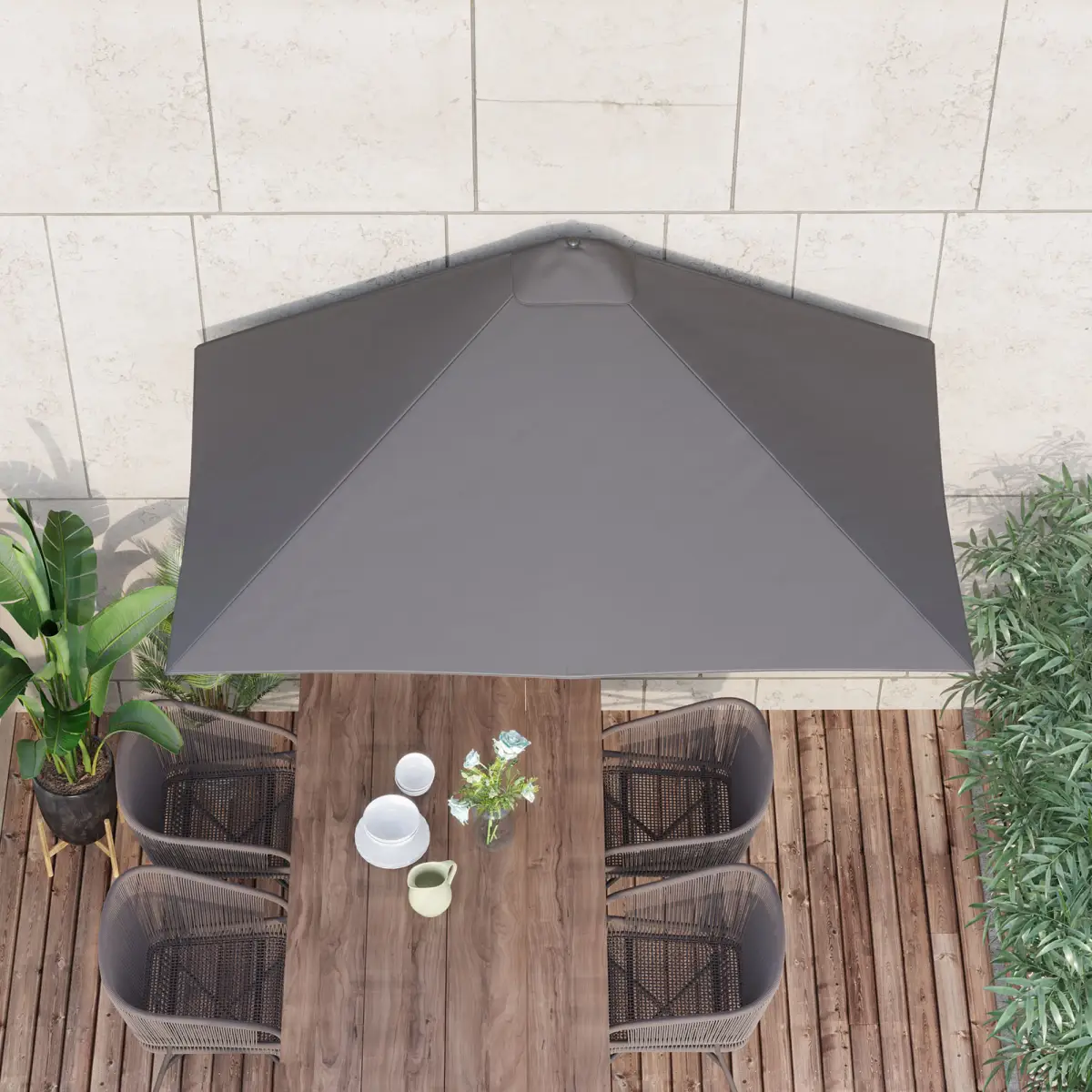 Outsunny Half Parasol Semi Round UmbrellaCrank 2.3m, Grey NO BASE INCLUDED - Parasol