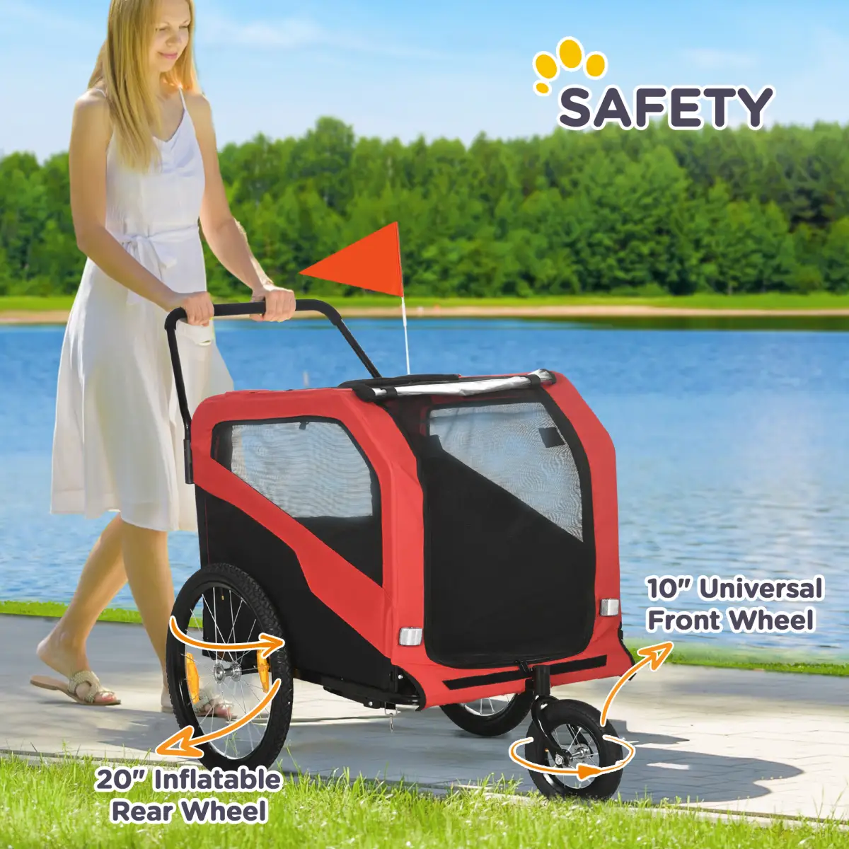 PawHut 2 in 1 Dog Bike Trailer Pet Stroller for Large Dogs W/ Hitch - Red - Pet Carrier