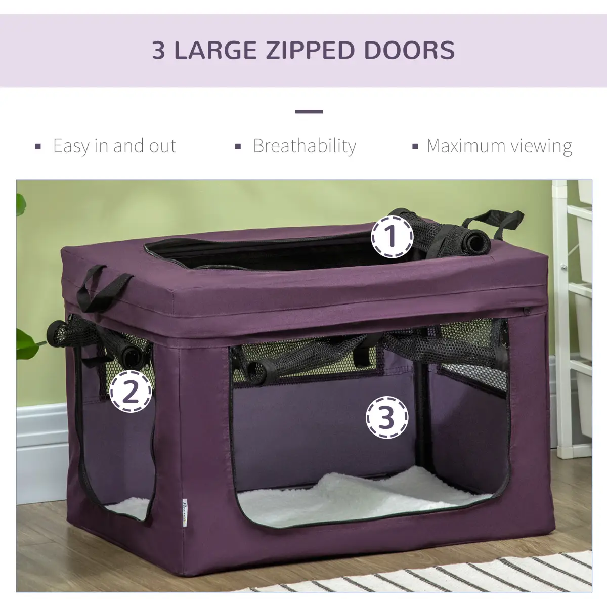 Unbranded 60cm Foldable Pet Carrier Cat Bag w/ Cushion, for Miniature Dogs - Purple - Pet Carrier
