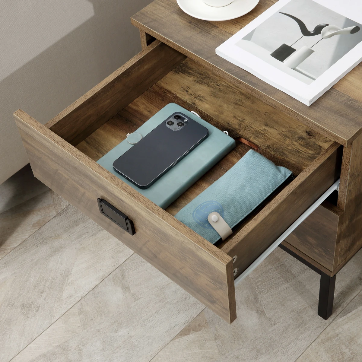 HOMCOM Faded End Table 2-Drawer Storage Bedroom - Coffee Table