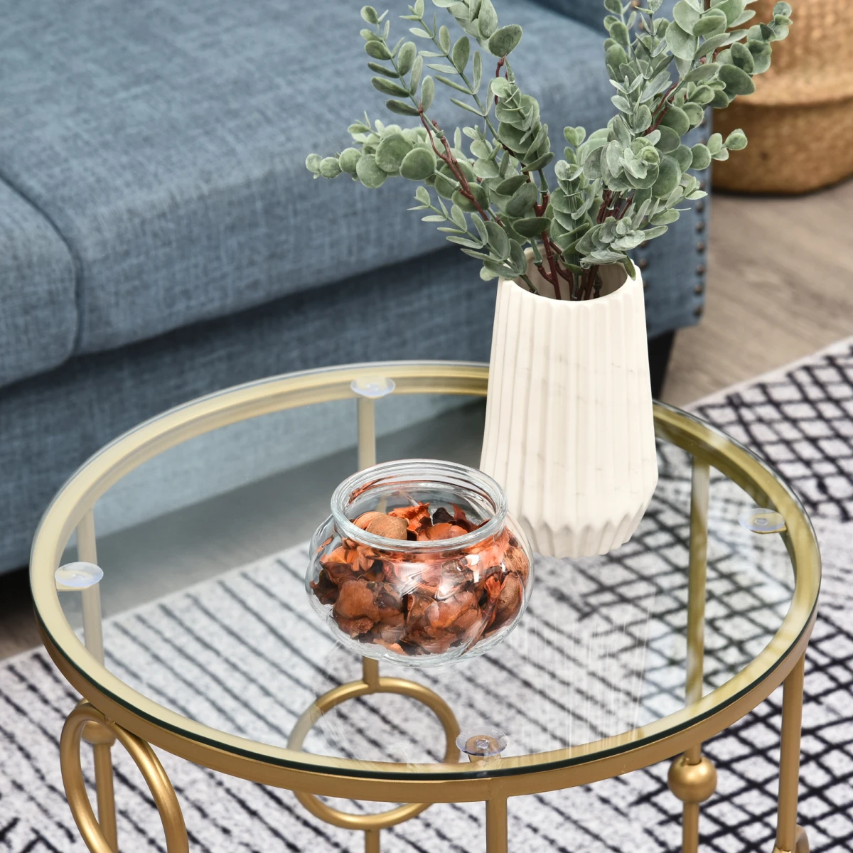 HOMCOM Gold Nesting Coffee Tables Set of Two with Tempered Glass Tops Living Room Decor by HOMCOM