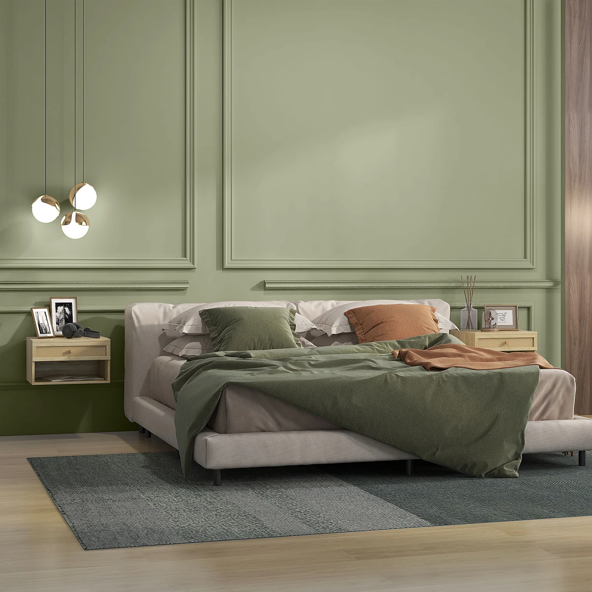 Premium Floating Nightstands Two Pack Compact Size With Rattan Drawer And Open Shelf Bedroom Storage by HOMCOM