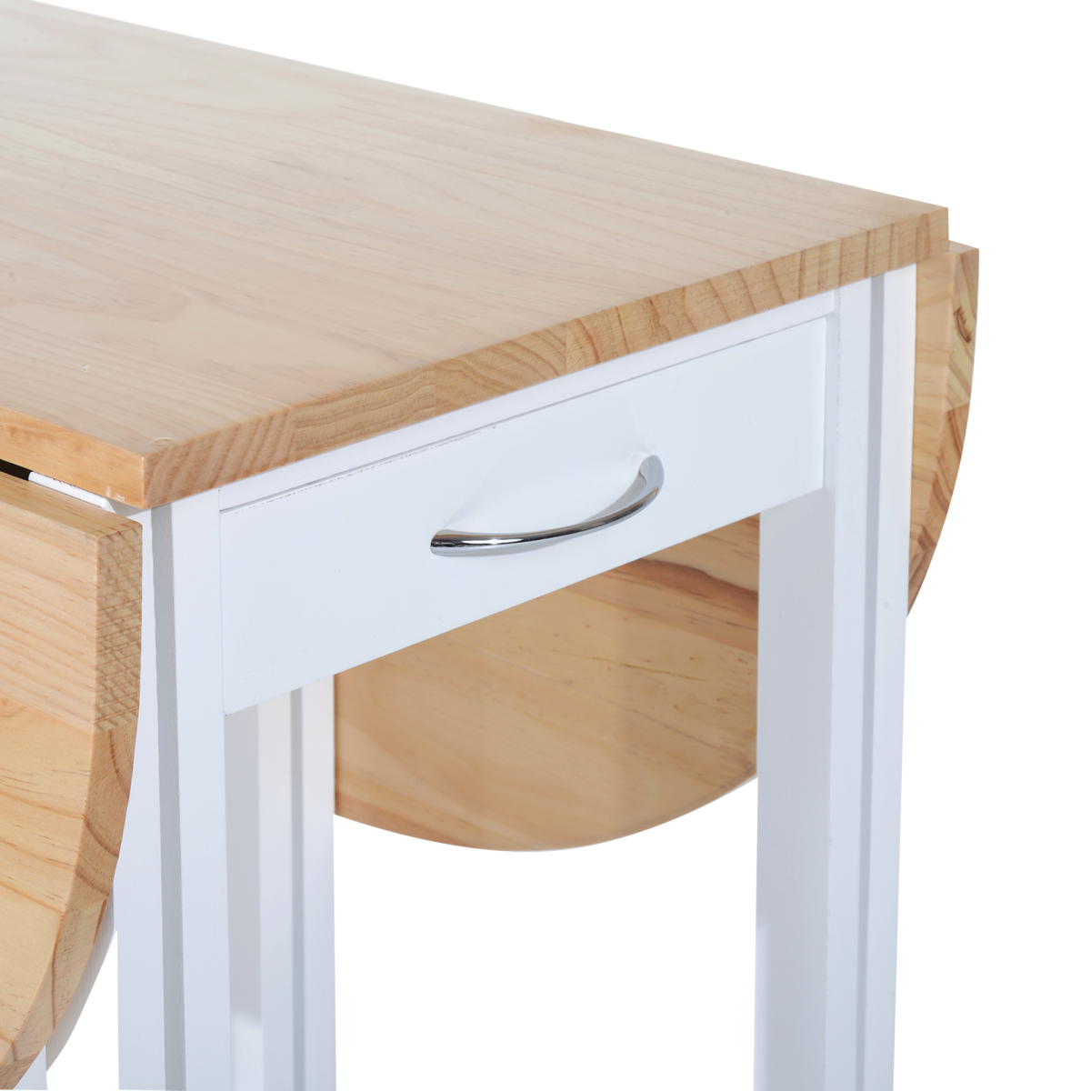 3pc Wooden Kitchen Cart Mobile Rolling Trolley Folding Stools Wheels Drawers - from Unbranded