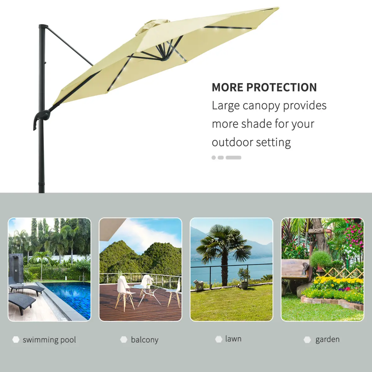 Outsunny 3m Cantilever Parasol Patio Umbrella with LED Solar Light Beige - Parasol