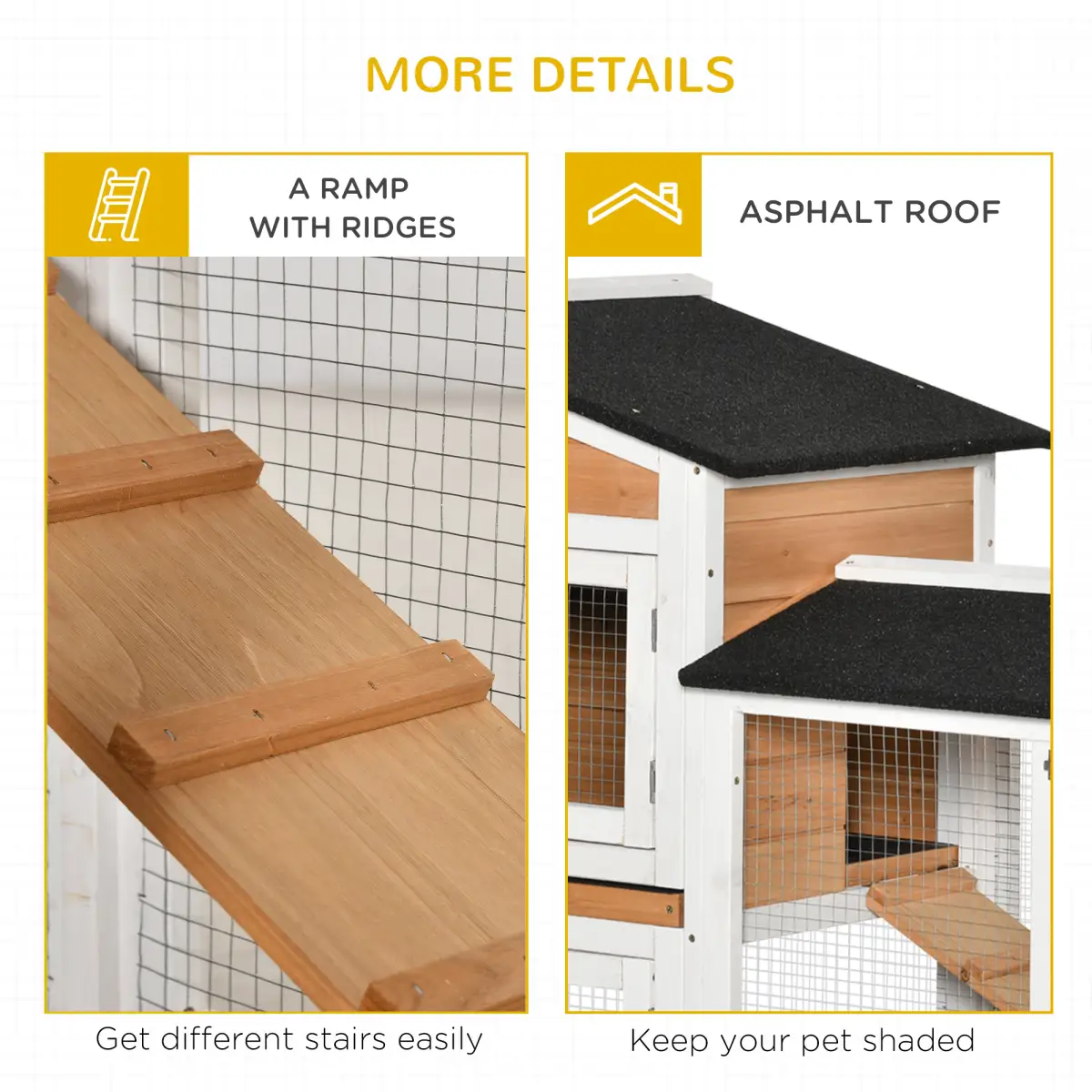 Unbranded Wooden Rabbit Hutch Guinea Pig Cage Wheels, Run, Slide-Out Tray, Ramp Pawhut - Rabbit Hutch