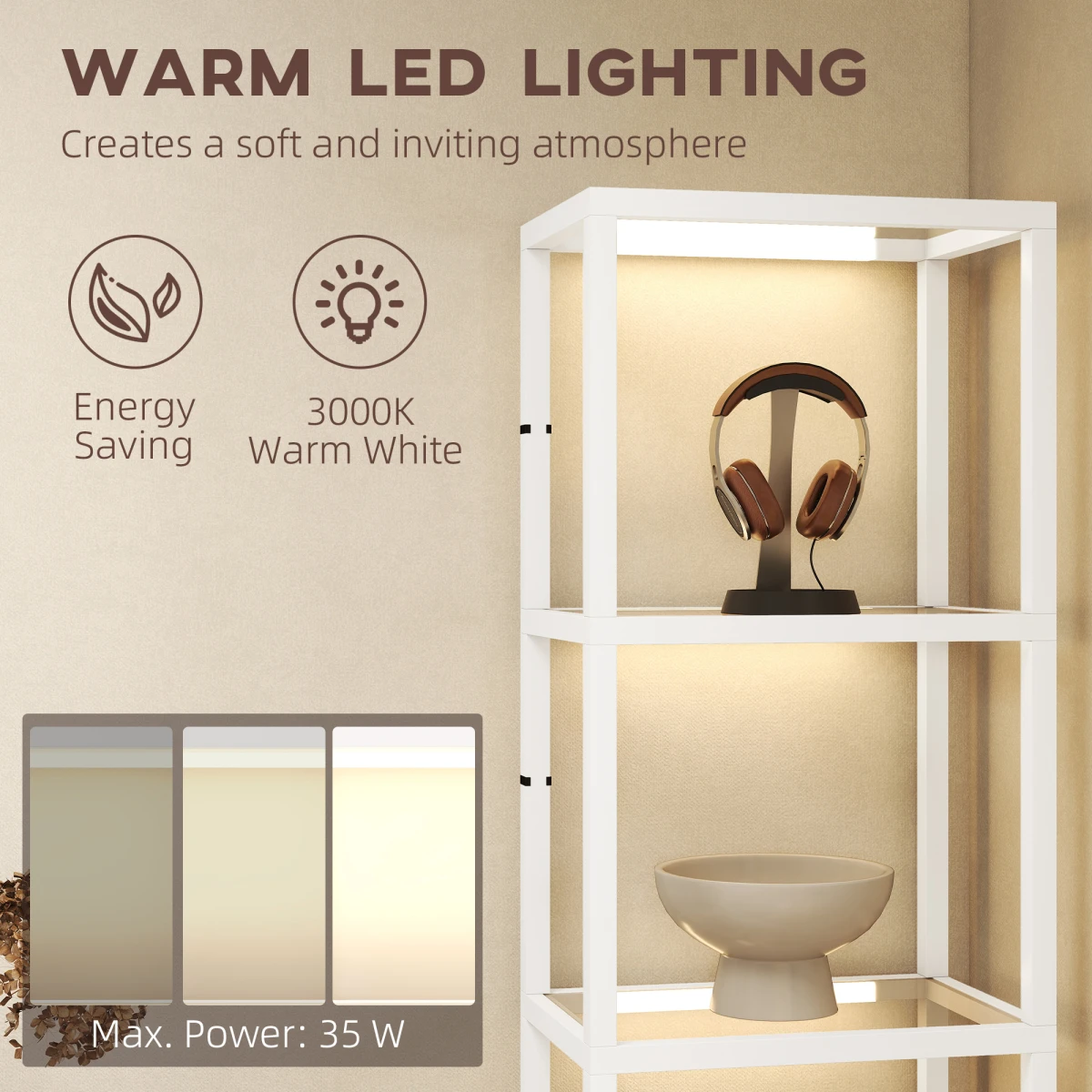 N/A Premium Floor Lamp Tall Four Tier Display Shelves with Tempered Glass and Warm White LED for Home Decor - Lamp