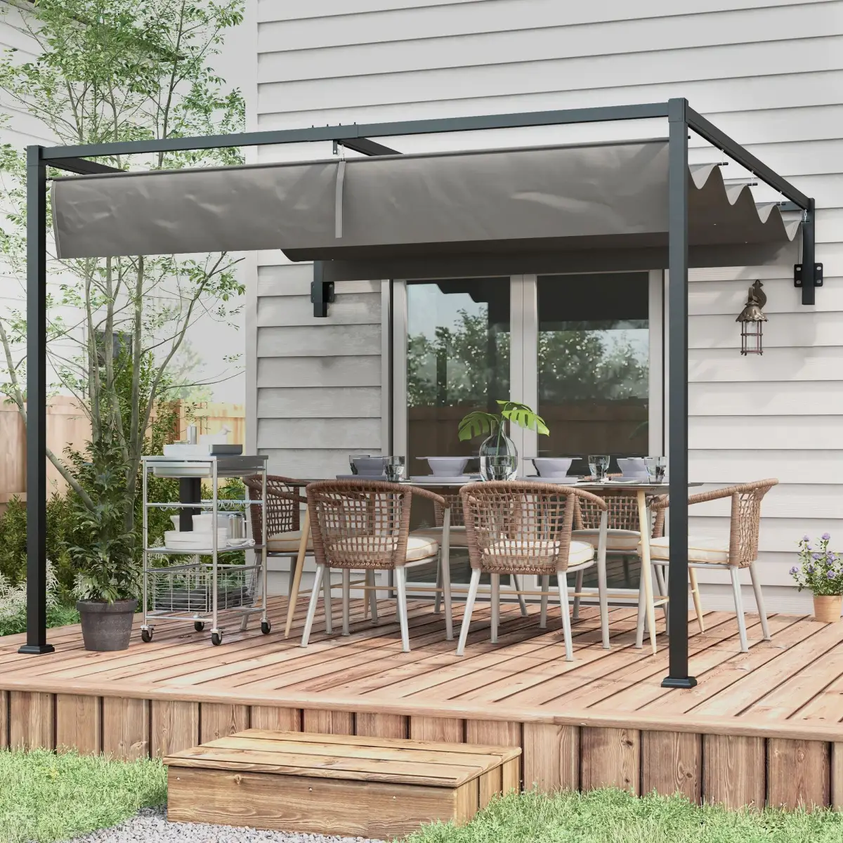 Outsunny Outsunny 2 x 3(m) Wall Mounted Pergola with Retractable Sun Shade Canopy - Gazebos
