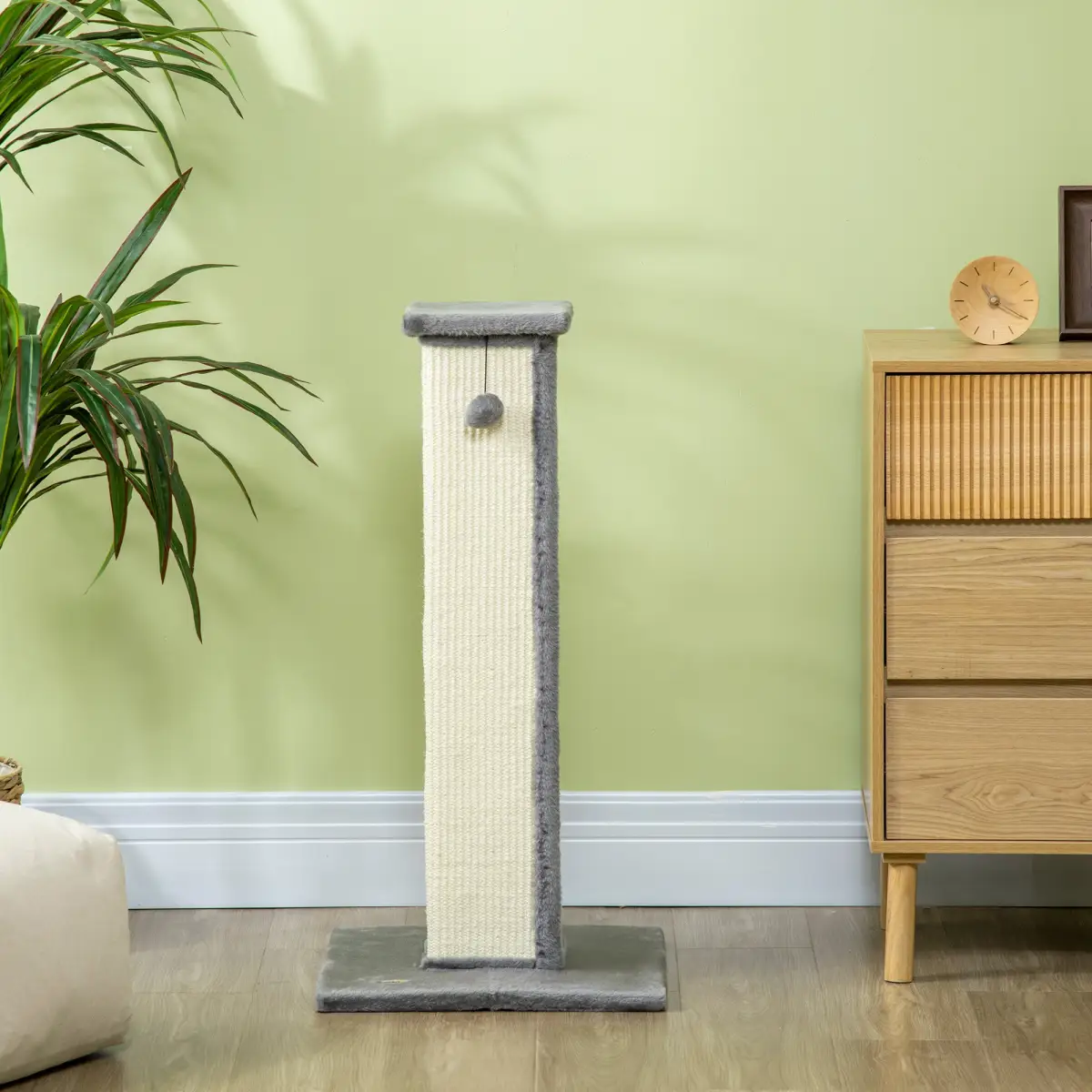 PawHut Cat Scratching Post 81cm Cat Scratcher w/ Natural Sisal Rope Hanging Ball Grey - Cat Tree