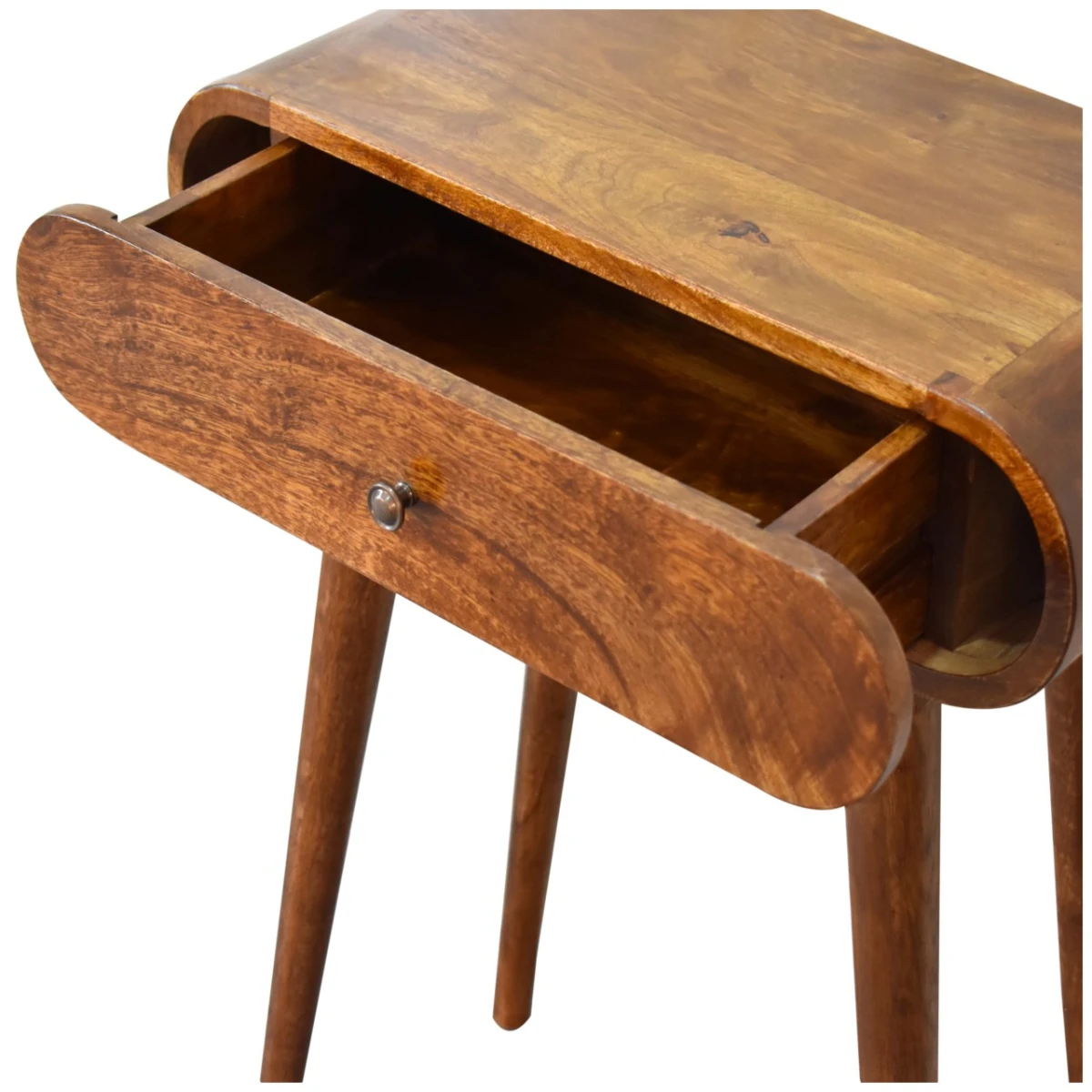 Artisan Furniture Artisan Solid Wood Mini Console Table With Chestnut Finish, Nordic Legs And Rounded Edges For Modern Home Decor - Console Table