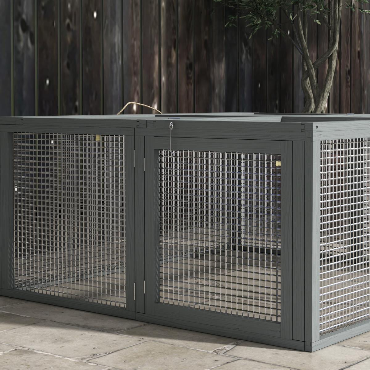PawHut Wooden Folding Rabbit Run for 2-3 Rabbits, Guinea Pig, Grey - from PawHut