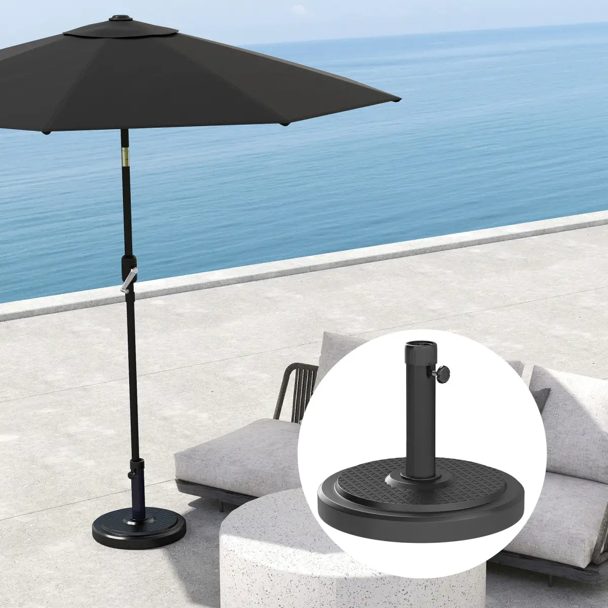 Outsunny Outsunny 22kg Garden Parasol Base, Round HDPE Sun Umbrella Base, Black - Parasol