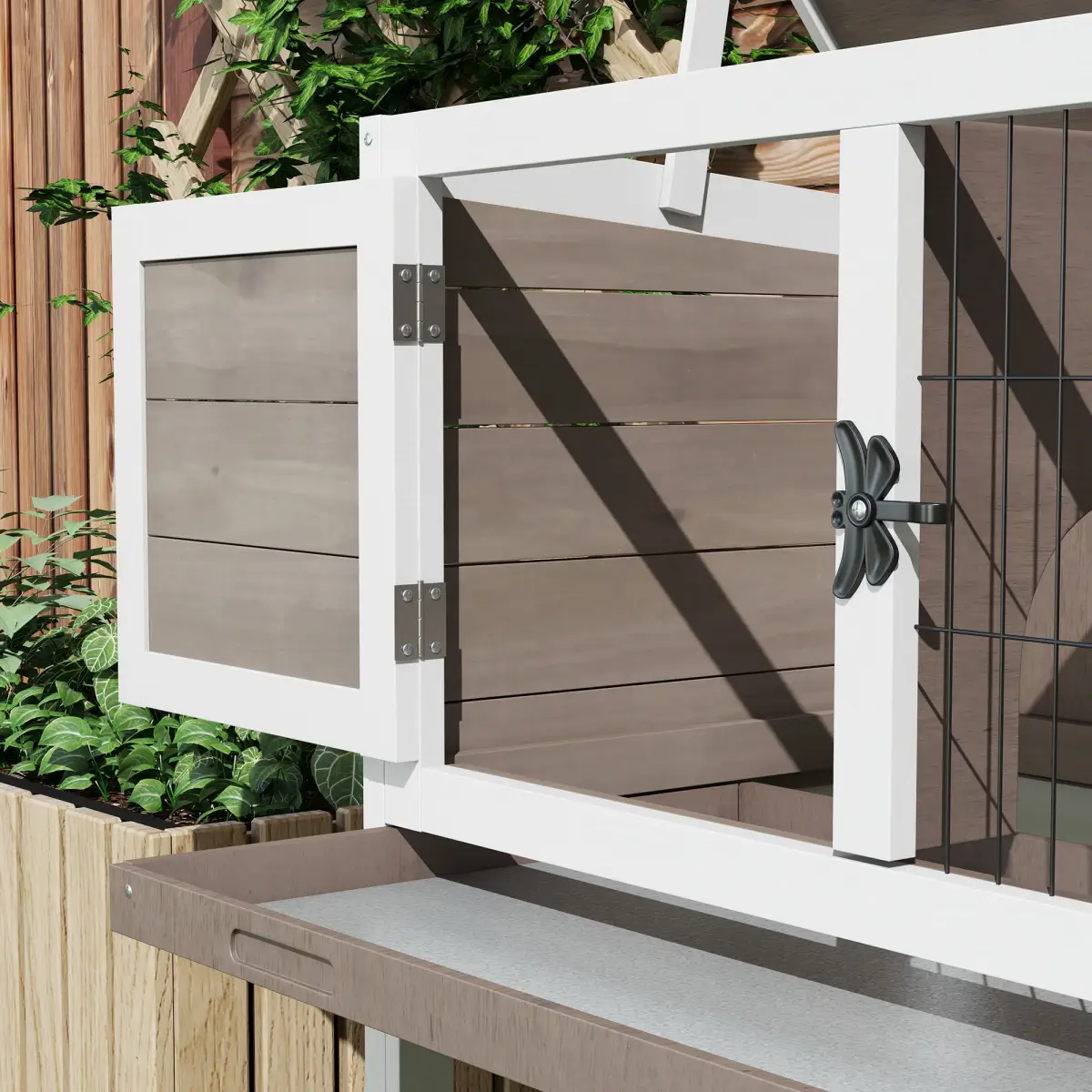 PawHut Pawhut Large Elevated Indoor Outdoor Wooden Rabbit Hutch w/ Asphalt Roof, Tray - Rabbit Hutch
