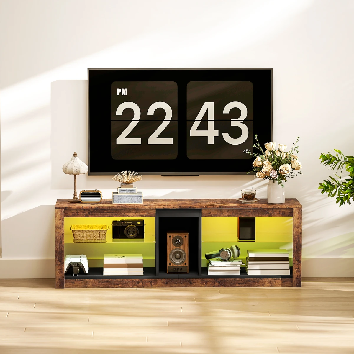HOMCOM TV Stand 140cm Top LED Lights Living Room Unit by HOMCOM