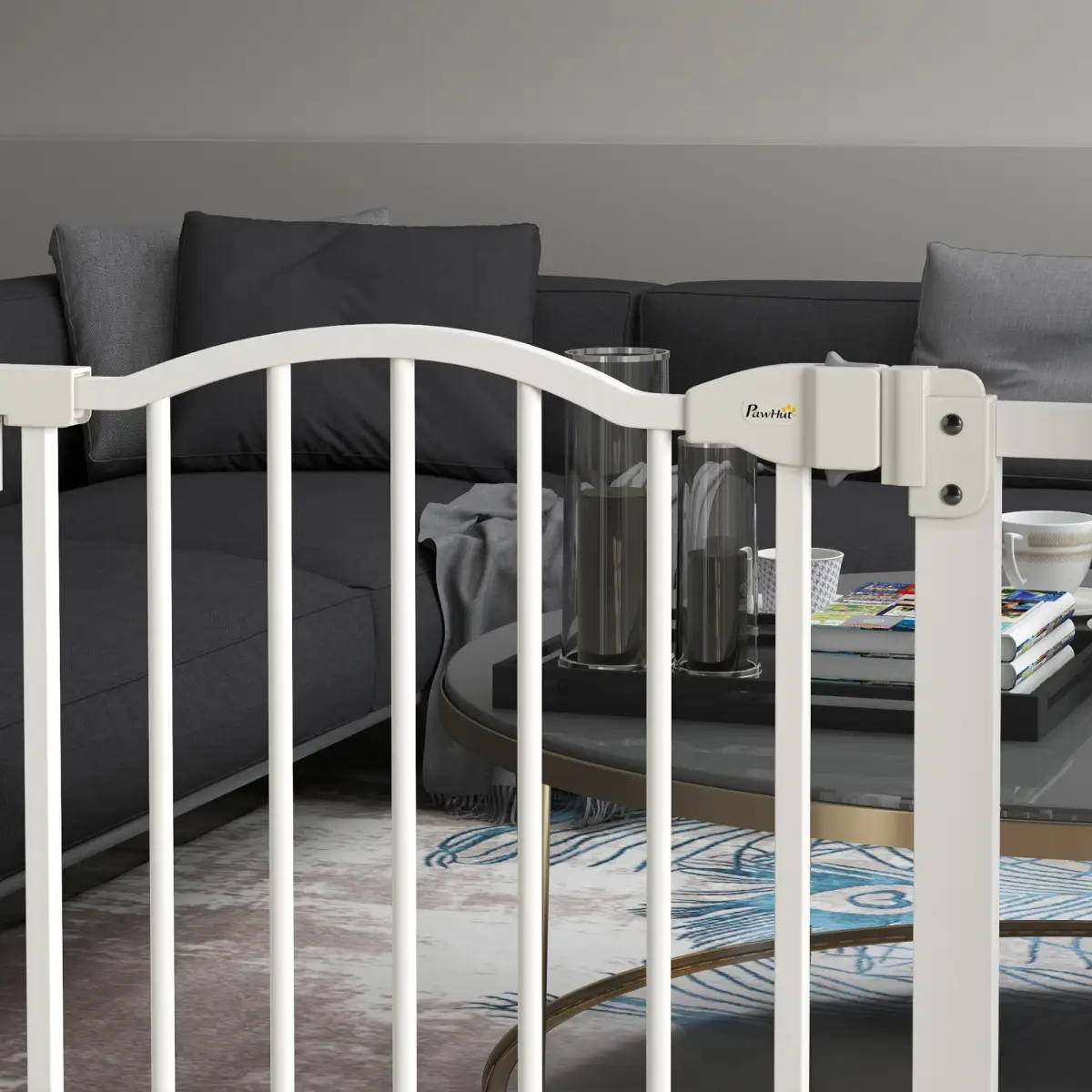 PawHut PawHut 74-87cm Adjustable Metal Pet Gate Safety Barrier w/ Auto-Close White - Pet Gate