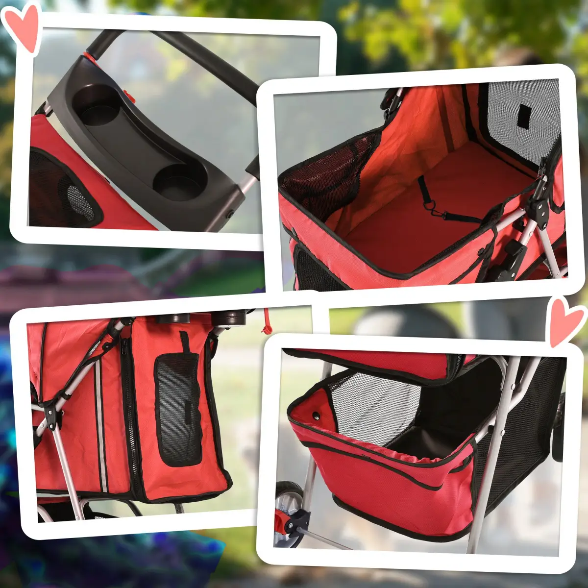 Unbranded Pet Stroller Carrier Foldable Deluxe Jogger Travel Dog Cat 4 Wheels Pawhut - Pet Carrier