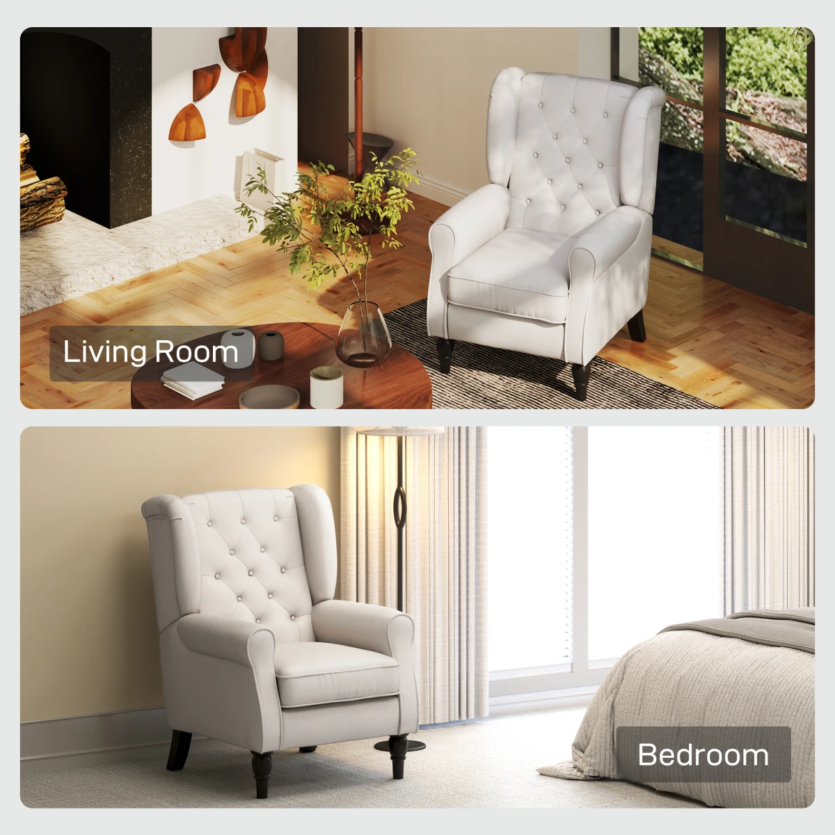 HOMCOM HOMCOM Accent Armchair Retro Tufted Back Wood Frame Cream White For Living Room - Armchair