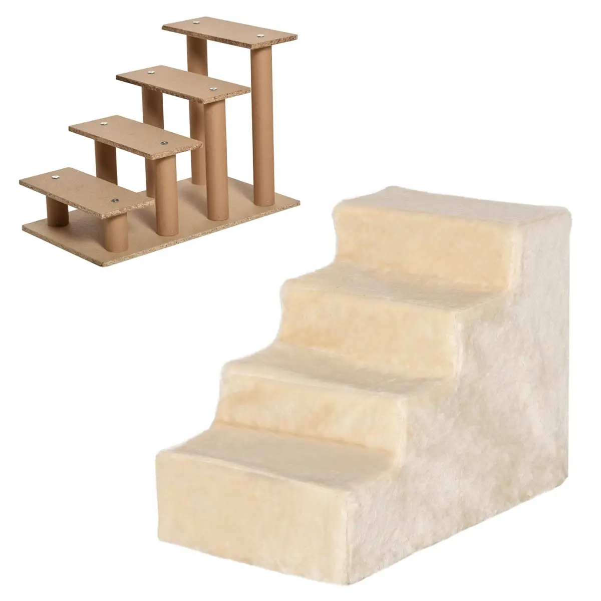 PawHut Portable Dog Stairs with Washable Plush Cover, for High Bed Sofa - Beige - Dog Steps