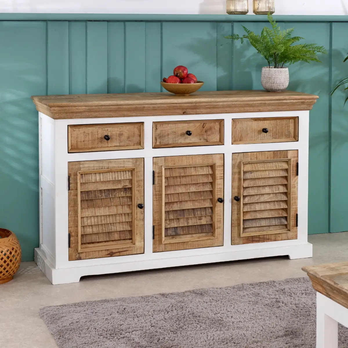 Indian Hub Alfie Wood Sideboard - 3 Drawers & 3 Doors - Sideboard