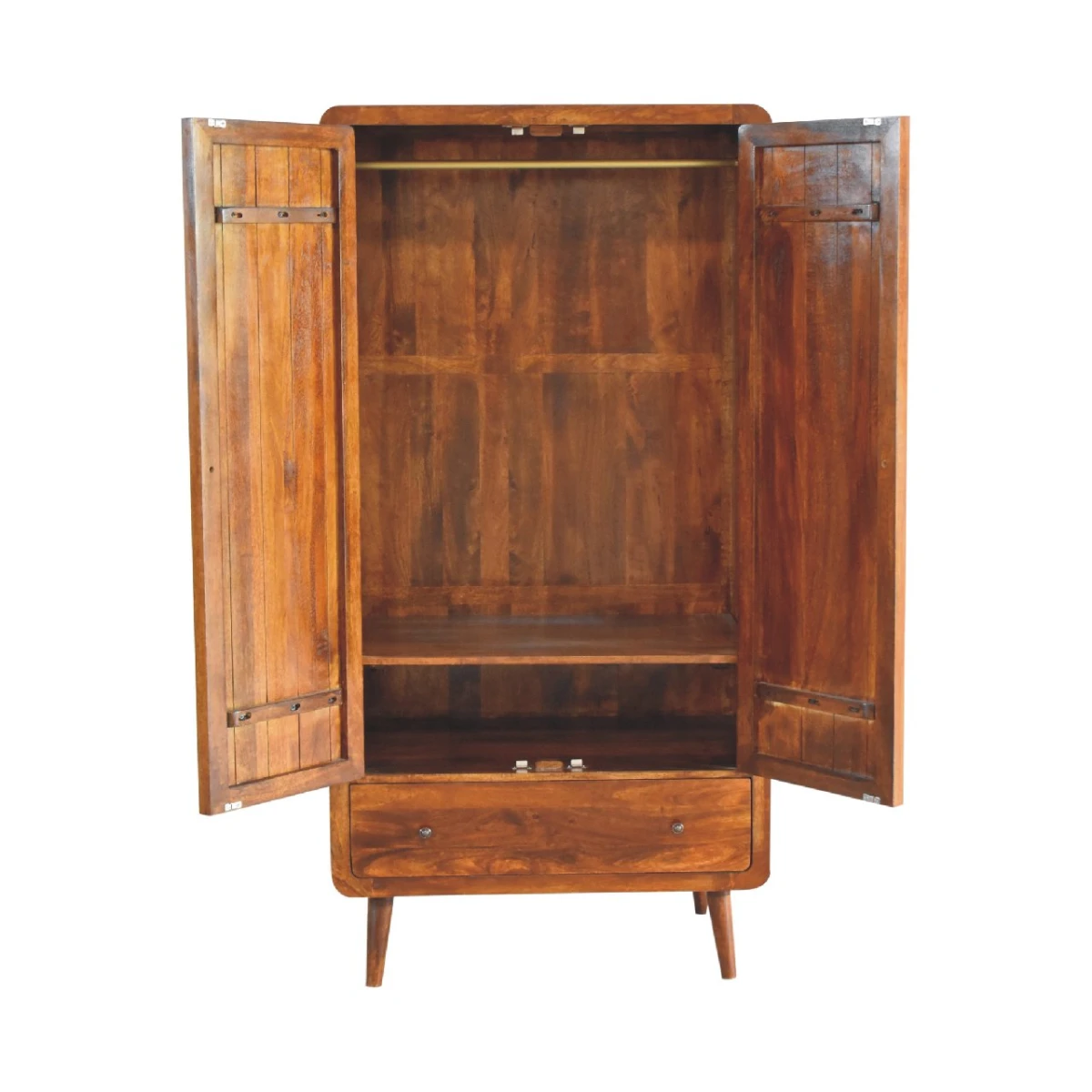 Artisan Furniture Solid Wood Curved Chestnut Wardrobe, Light Brown, 2 Doors and 1 Drawer by Artisan Furniture