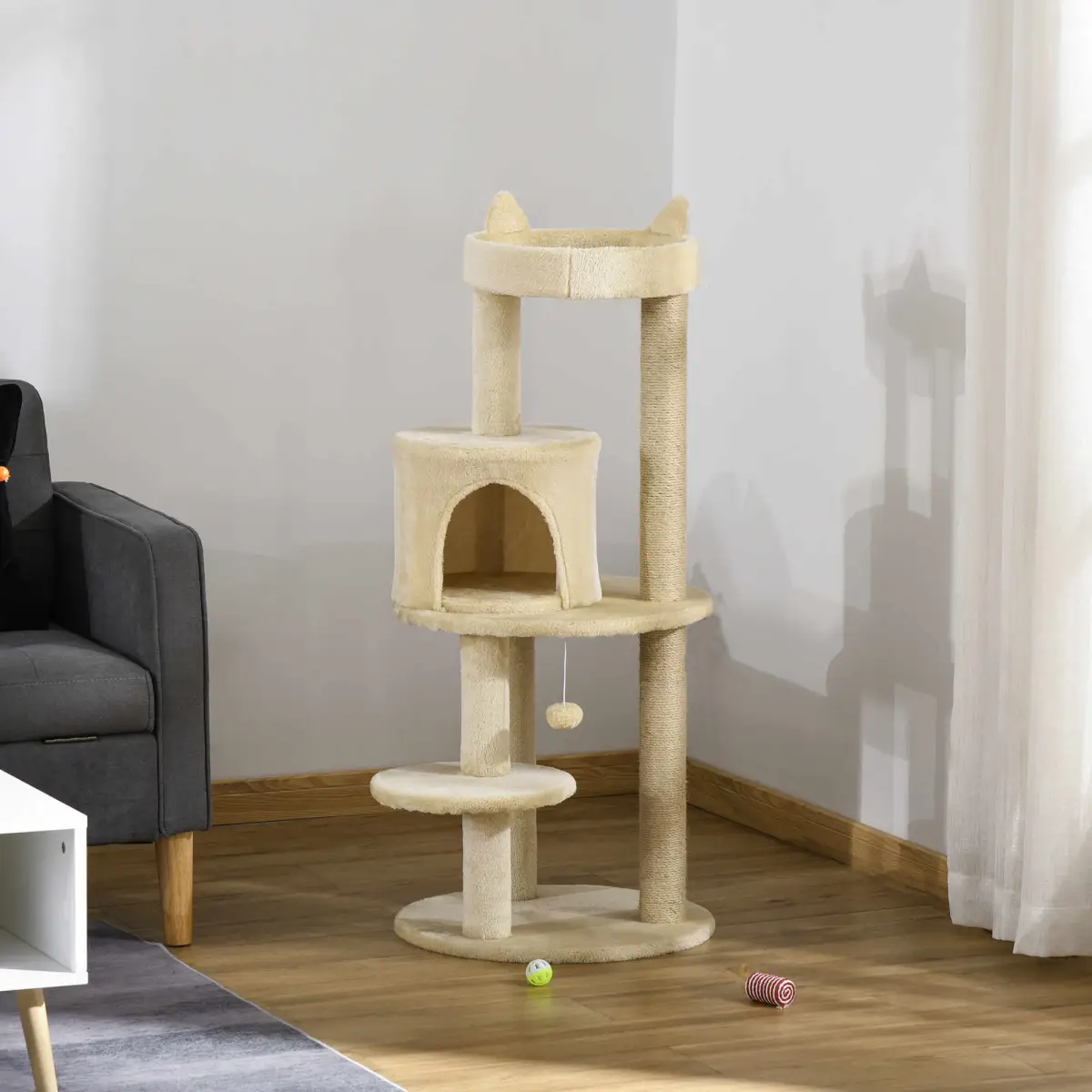 Unbranded 3-Tier Deluxe Cat Activity Tree Scratching Posts Kitten Beige Pawhut - Cat Tree