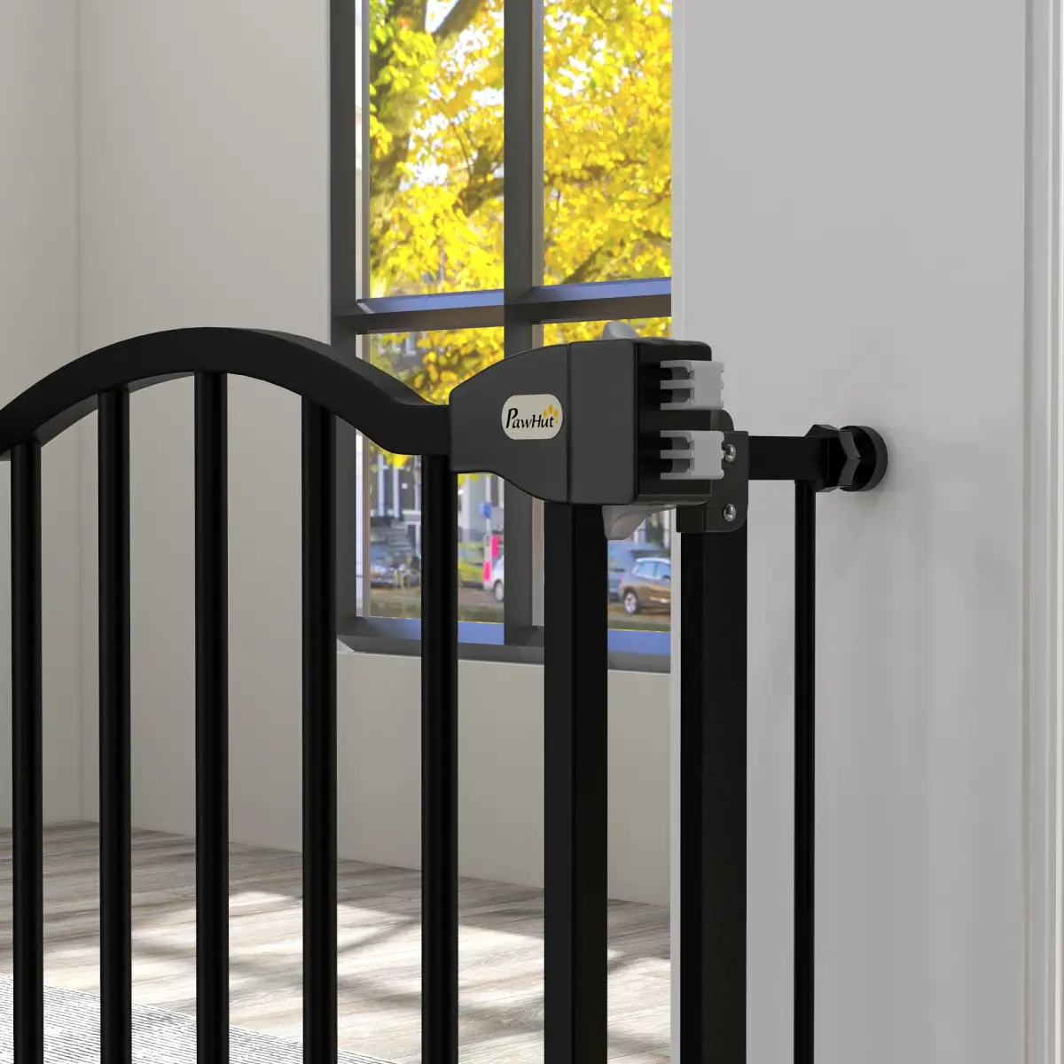 PawHut PawHut 74-94cm Adjustable Metal Pet Gate Safety Barrier w/ Auto-Close Black - Pet Gate