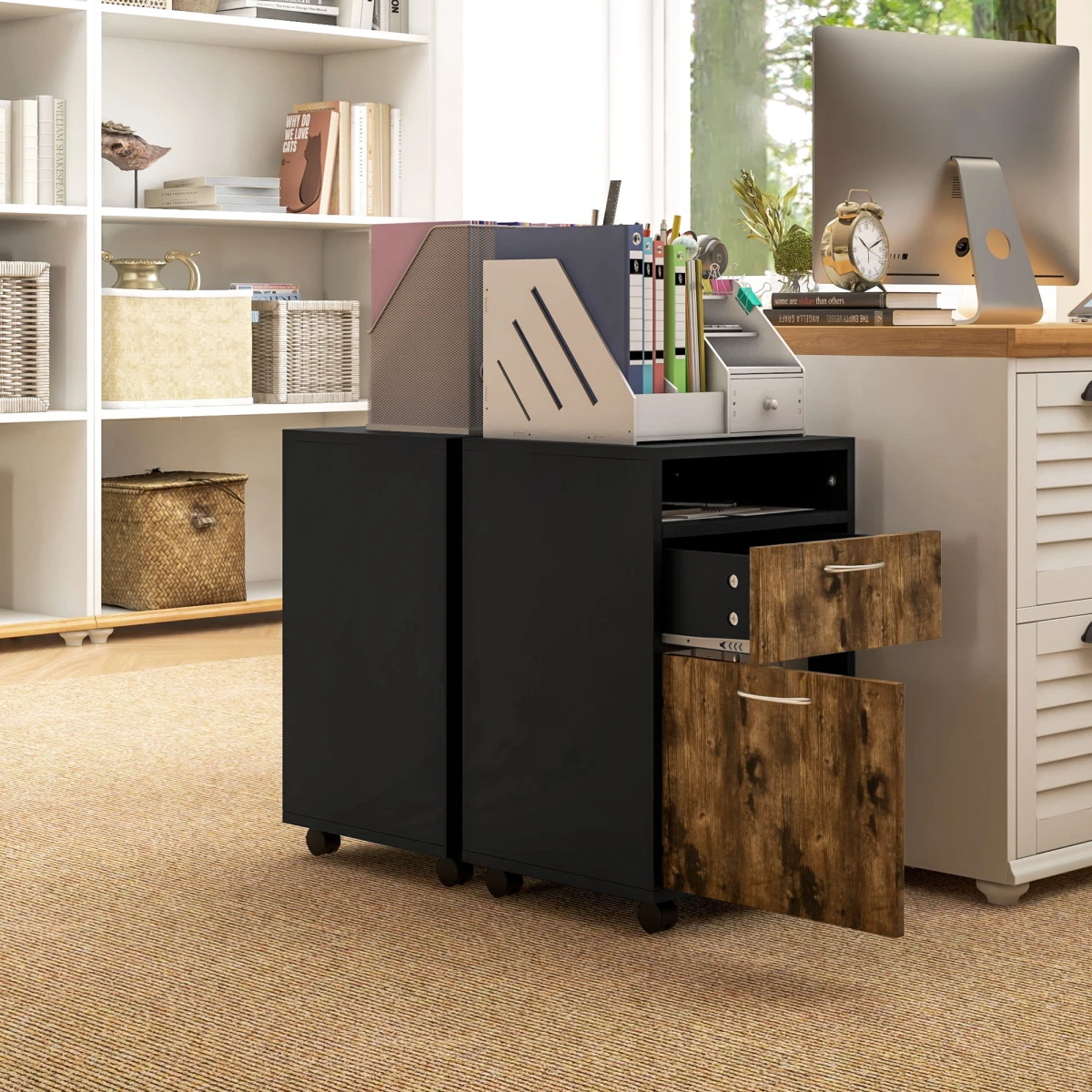 HOMCOM HOMCOM Storage Cabinet 60cm Drawer OpenShelf Home - Bedside Table