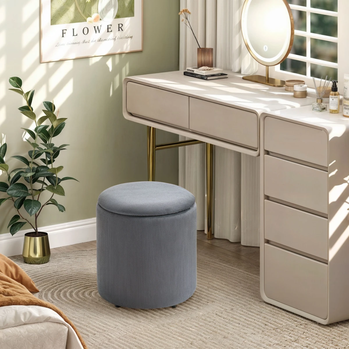 HOMCOM Fabric Storage Ottoman Set Large Small Lid by HOMCOM