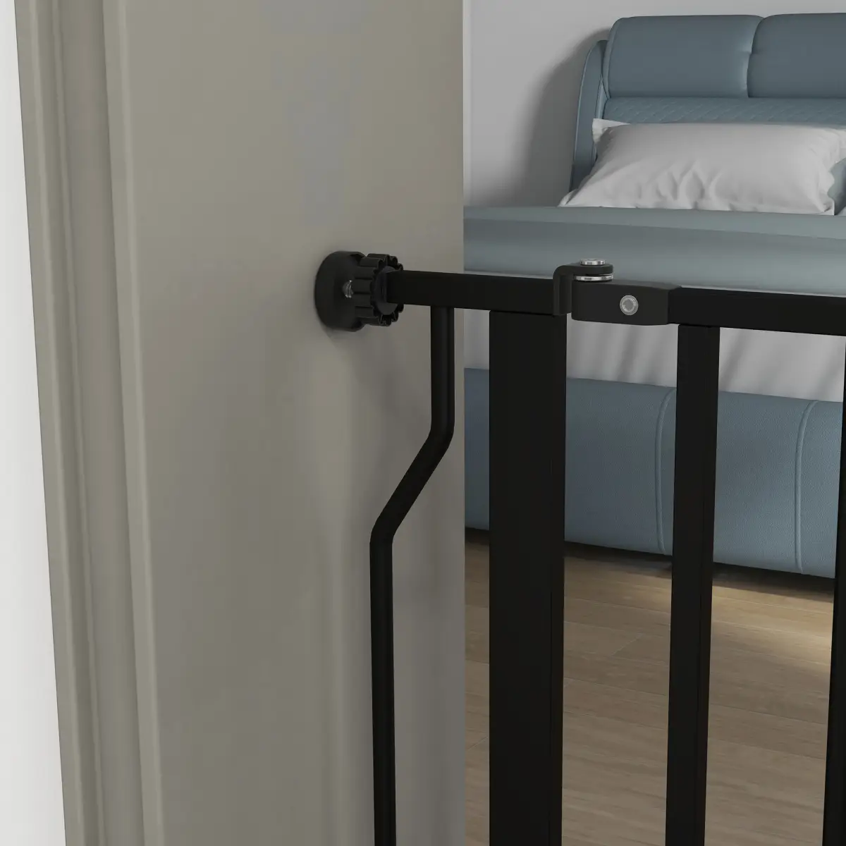 PawHut PawHut Dog Gate Wide Stair Gate w/ Door Pressure Fit, 75-85W cm, Black - Pet Gate