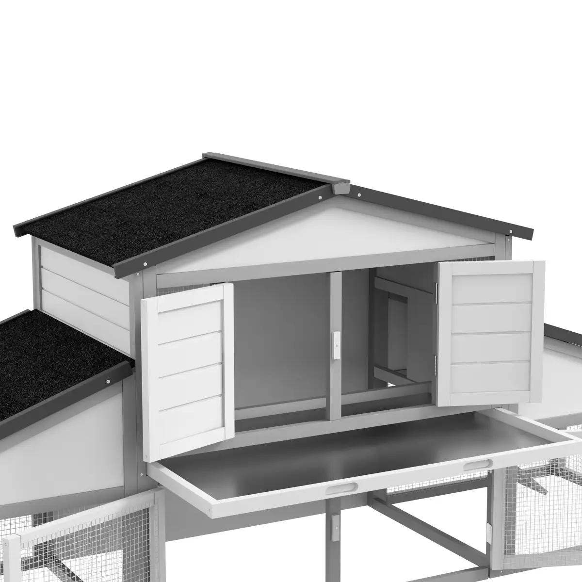 PawHut PawHut Large Rabbit Hutch with Run, Tray, Ramp, Wooden Guinea Pig House, Grey - Rabbit Hutch