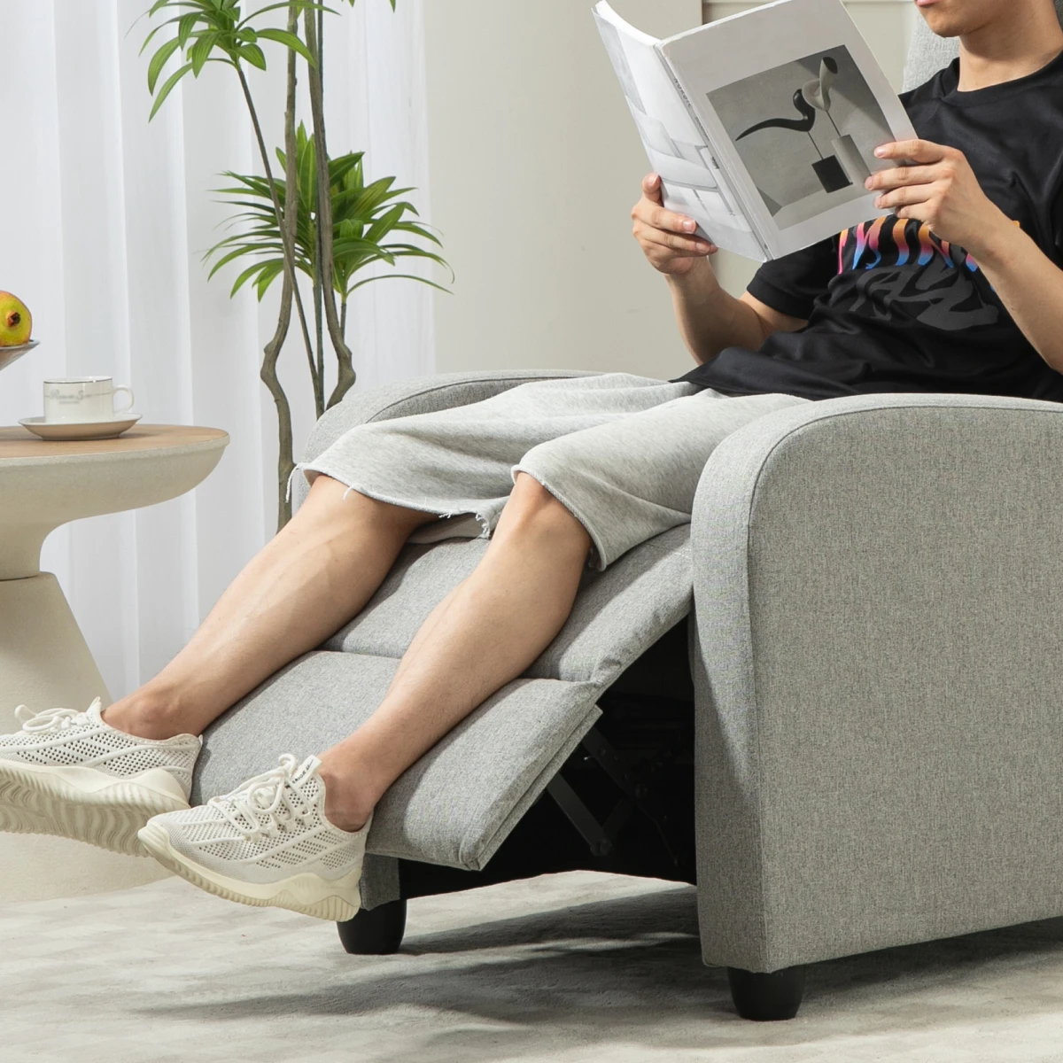 HOMCOM Linen Recliner Chair Standard Size Padded Reading by HOMCOM