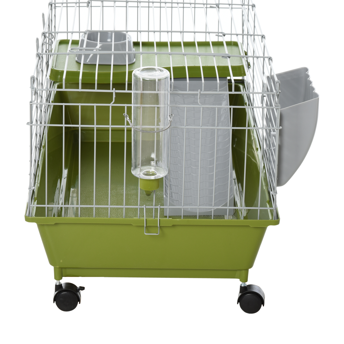89cm Small Animal Home Cage for Rabbit Ferret Chinchilla w/ Wheels Green - from Pawhut