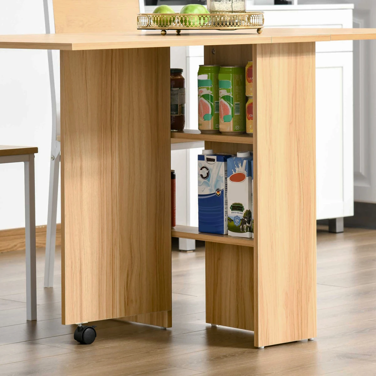 HOMCOM Foldable Dining Table Compact With Lift Up Side Tables And Storage Shelves For Kitchen And Dining by HOMCOM