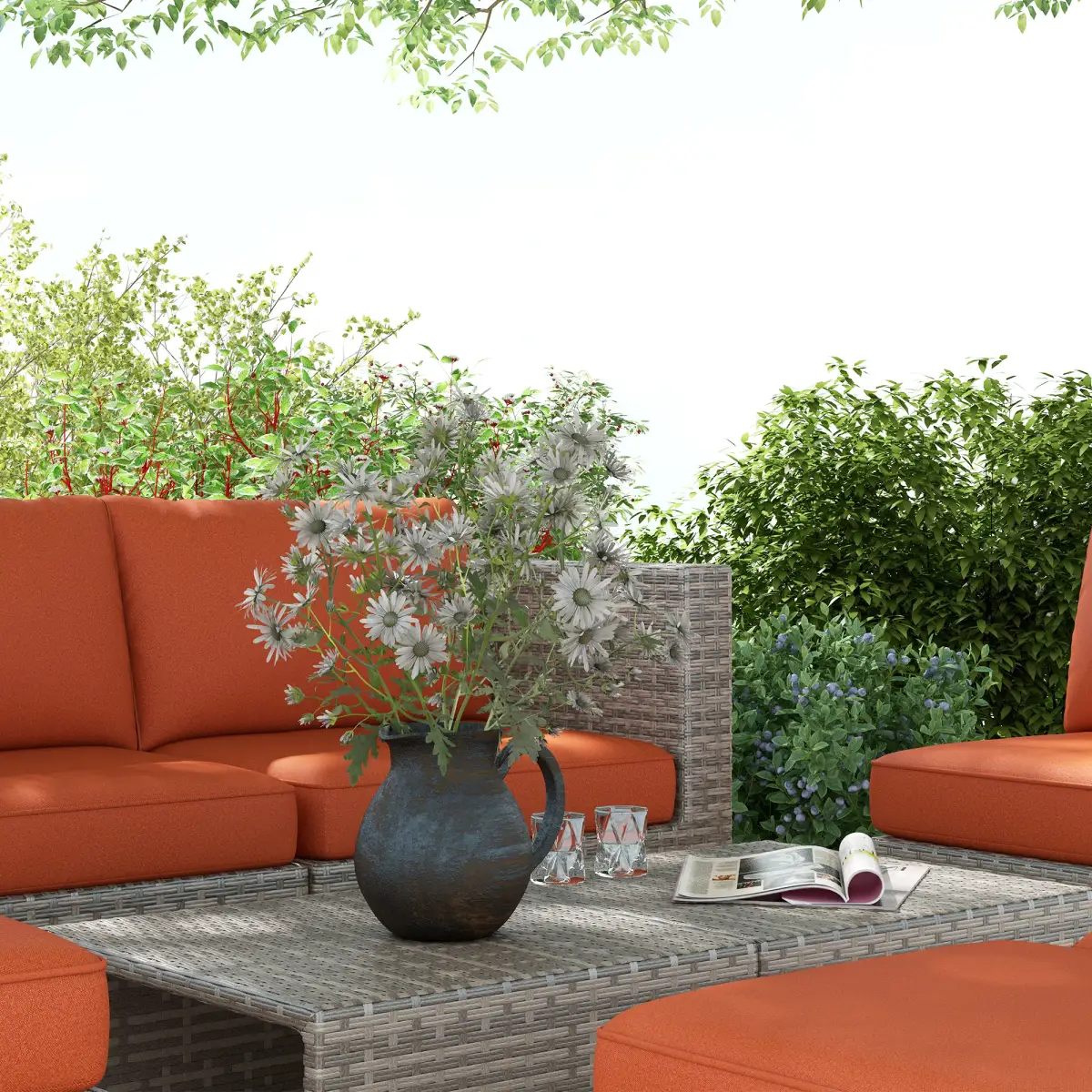 Outsunny Outsunny 8pc Outdoor Patio Furniture Set Weather Wicker Rattan Sofa Chair Orange - Garden Sofa Sets